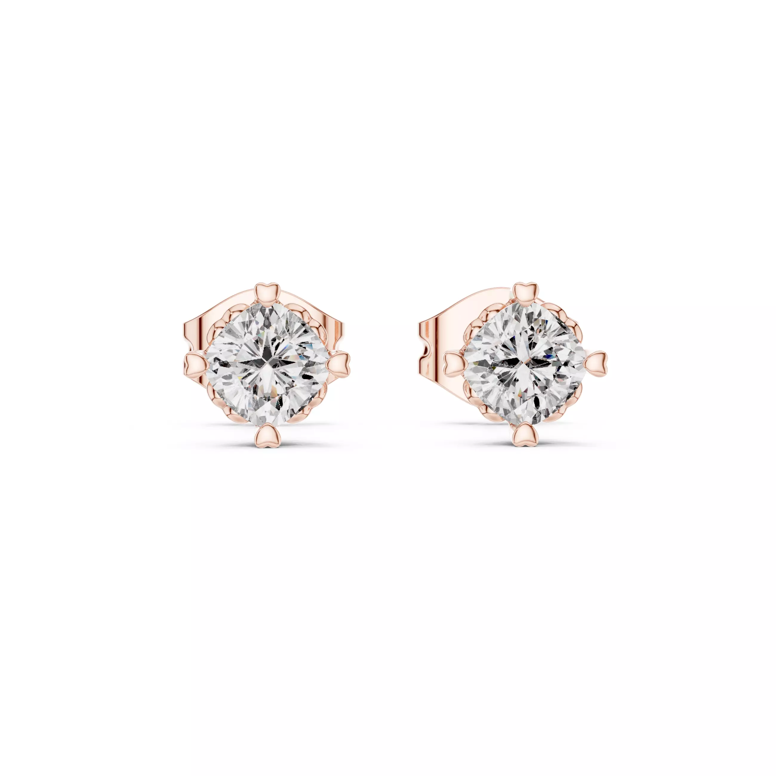 Cushion Diamond Studs Earrings 3dm stl renders 360 Animation  3D print model_0