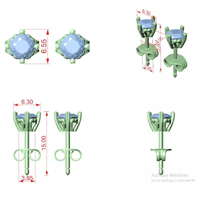 Round Diamond Studs Earrings 3dm stl renders 360 Animation 3D print model_12