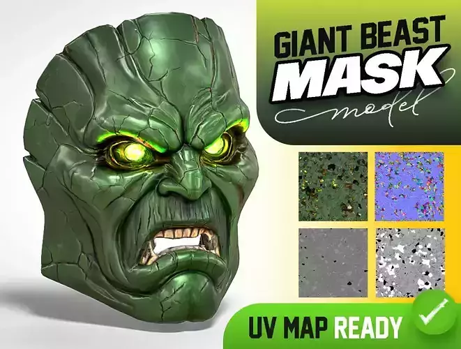 Giant Beast Mask Green Skin Texture with Glowing Eyes