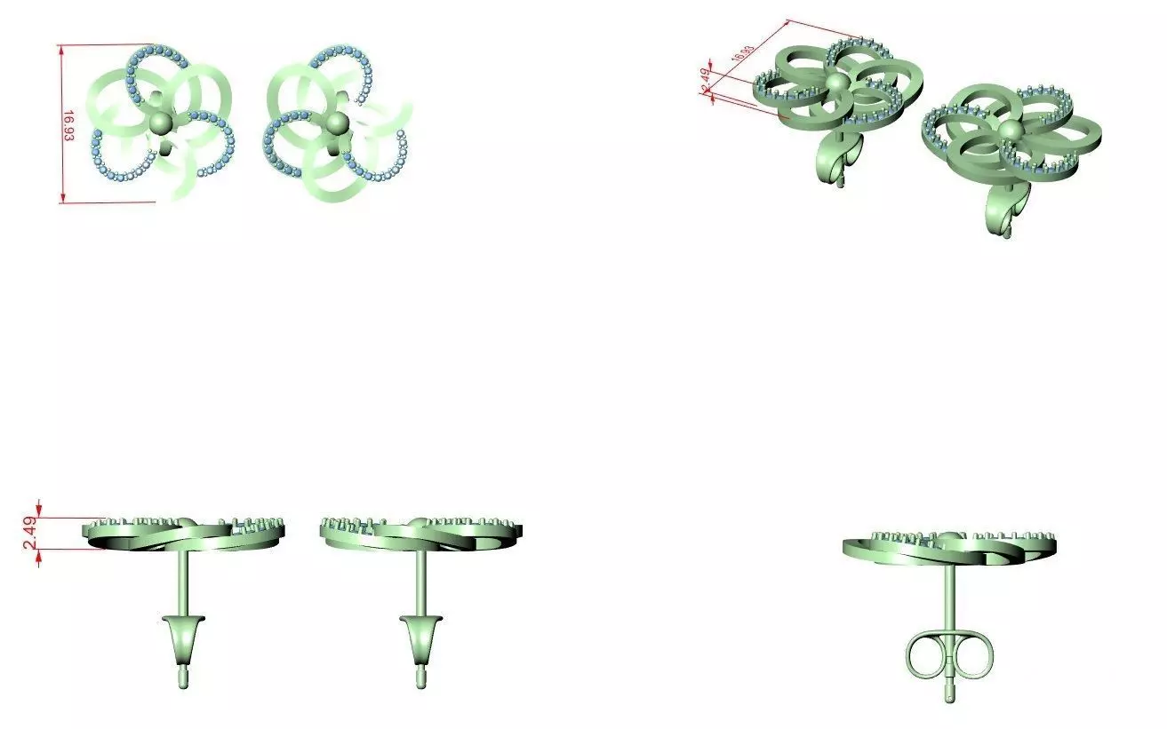Flower Studs Earrings 3dm stl renders 360 Animation Videos  3D print model_1