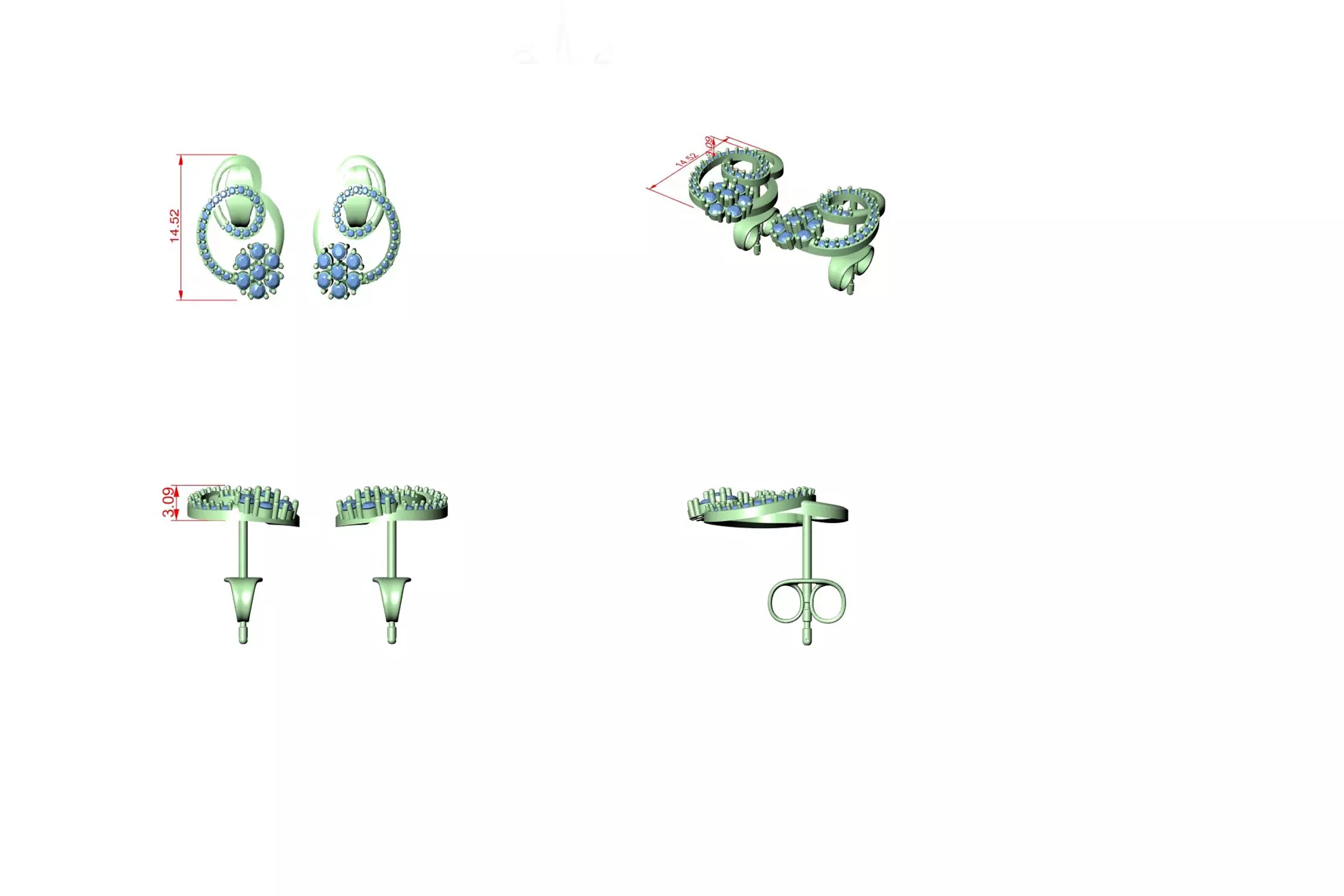 Flower Studs Earrings 3dm stl renders 360 Animation Videos 3D print model_2