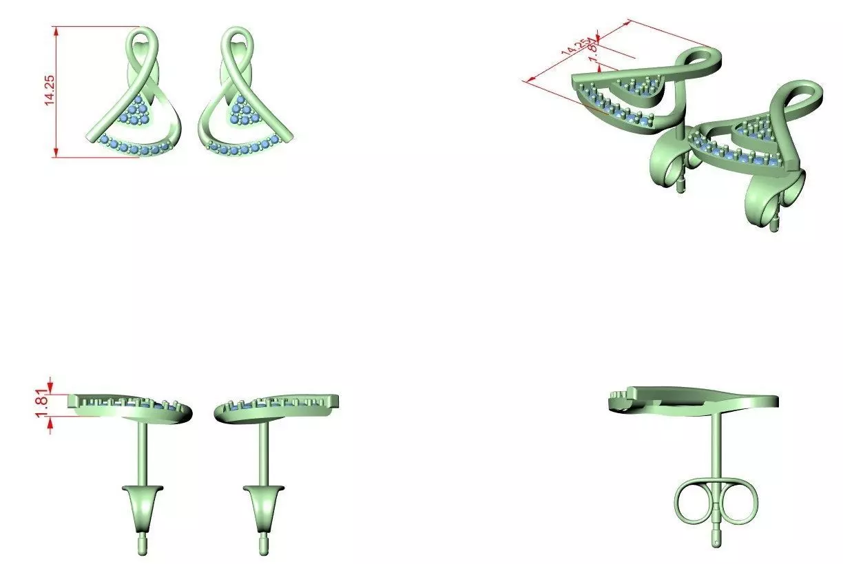 Music Note Diamond Studs Earrings 3dm stl renders 360 Animation 3D print model_1