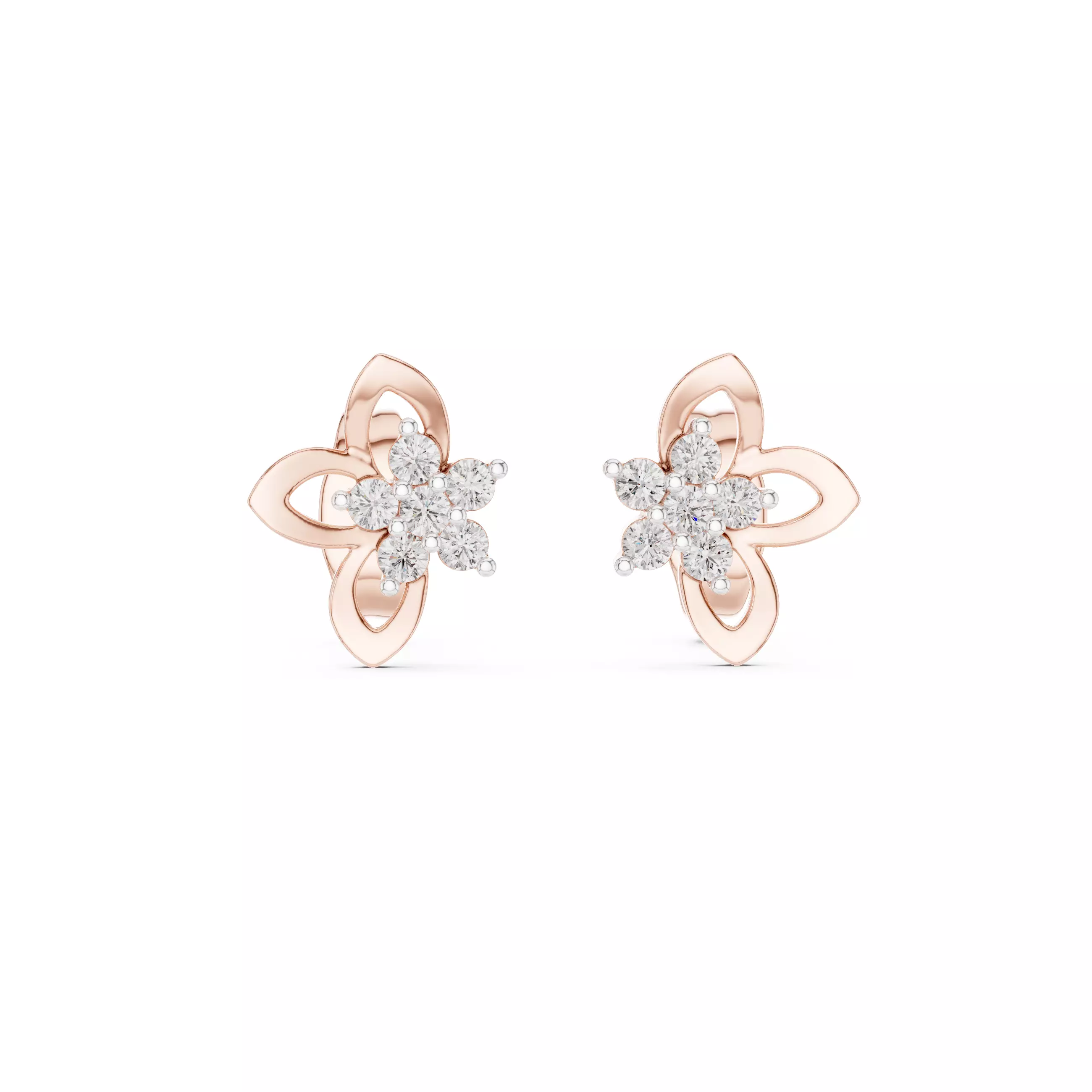 Flower Diamond Studs Earrings 3dm stl renders 360 Animation 3D print model_0