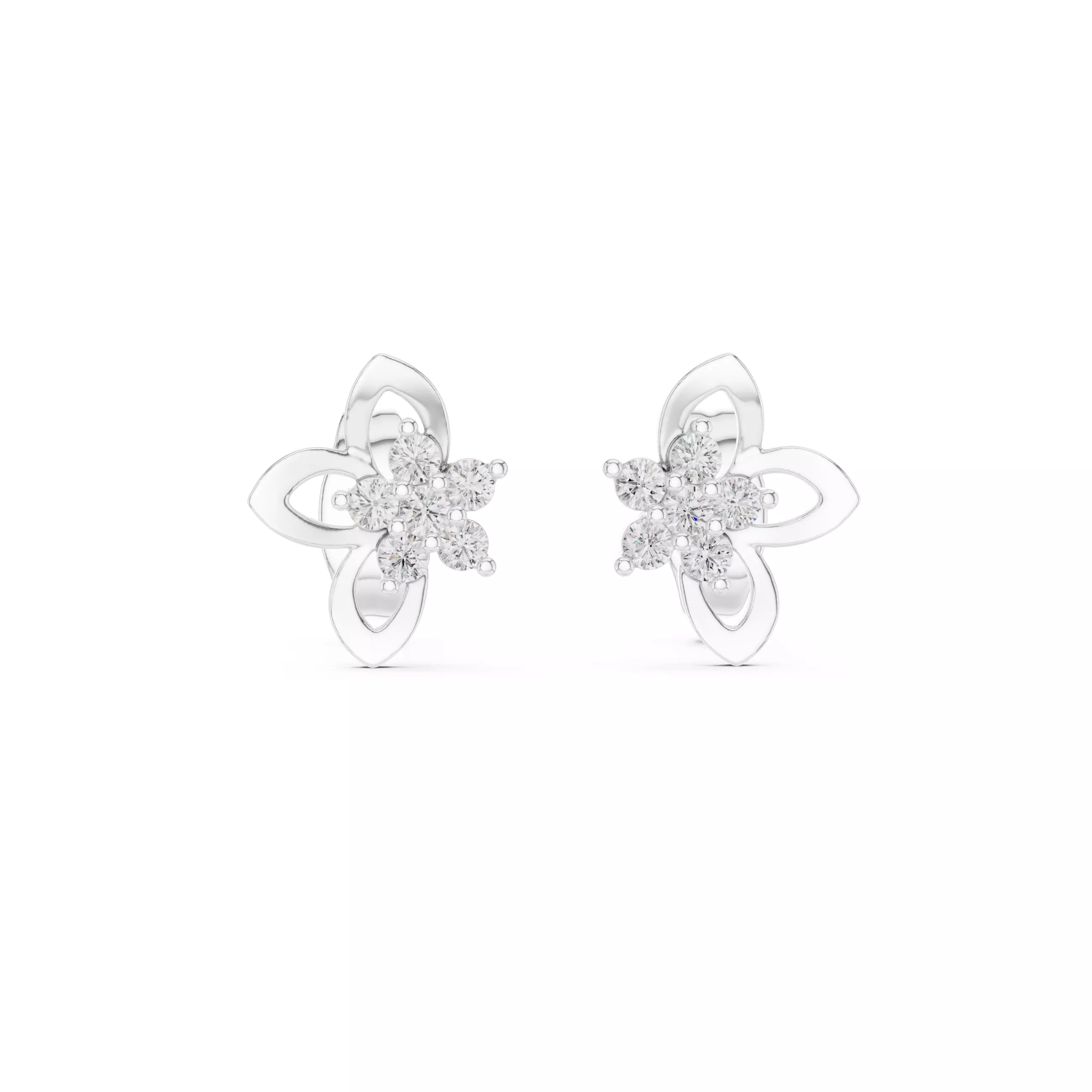 Flower Diamond Studs Earrings 3dm stl renders 360 Animation 3D print model_8