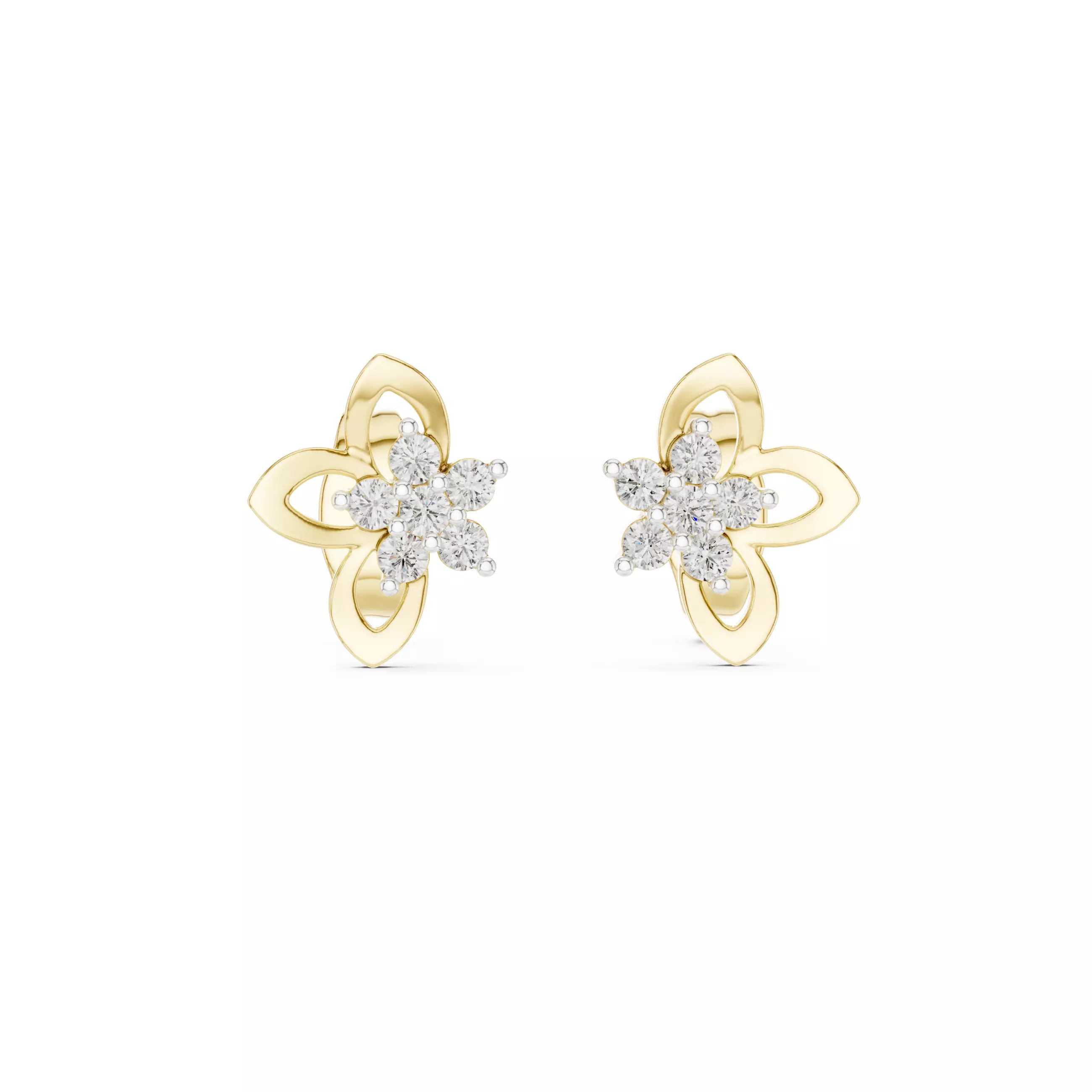 Flower Diamond Studs Earrings 3dm stl renders 360 Animation 3D print model_11