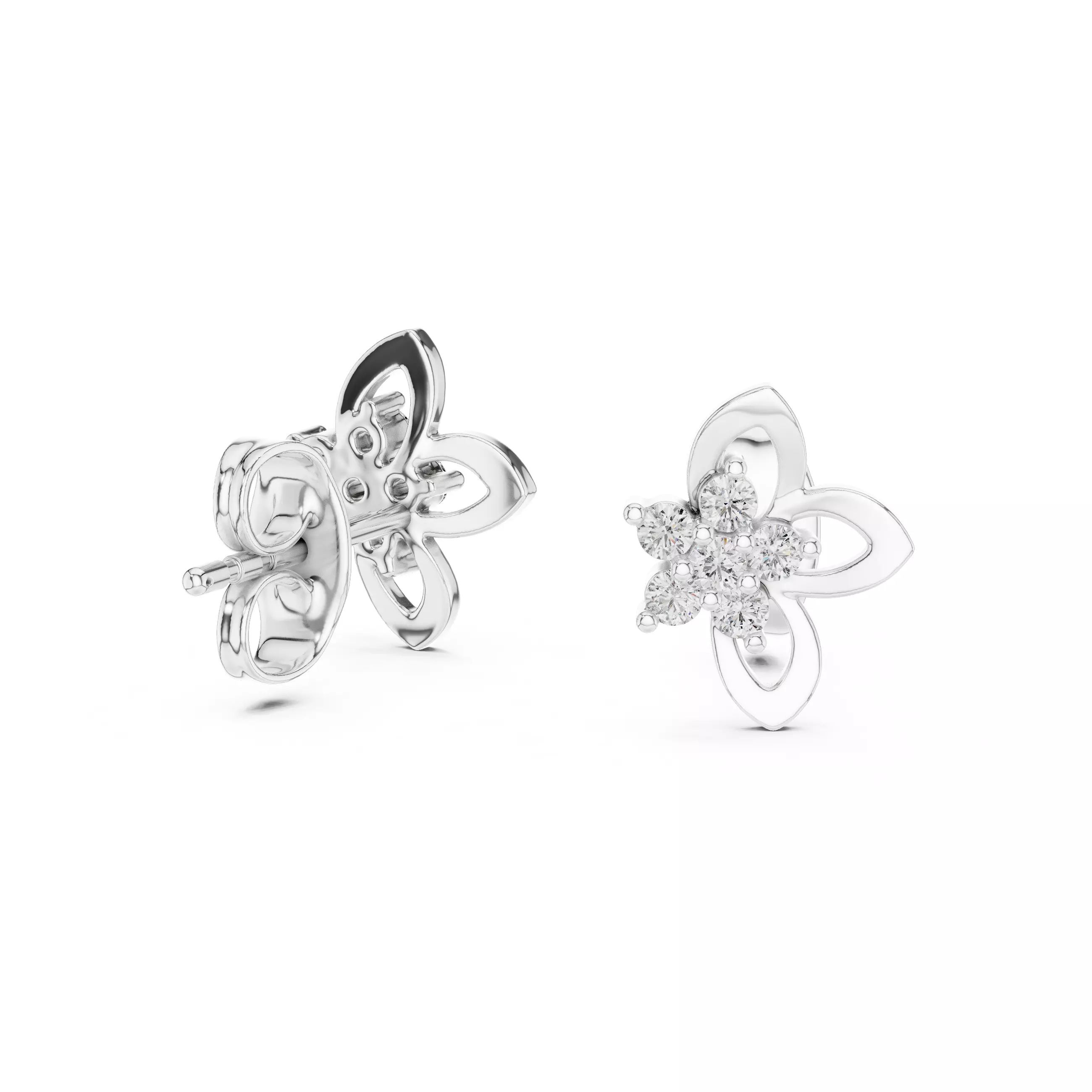 Flower Diamond Studs Earrings 3dm stl renders 360 Animation 3D print model_15