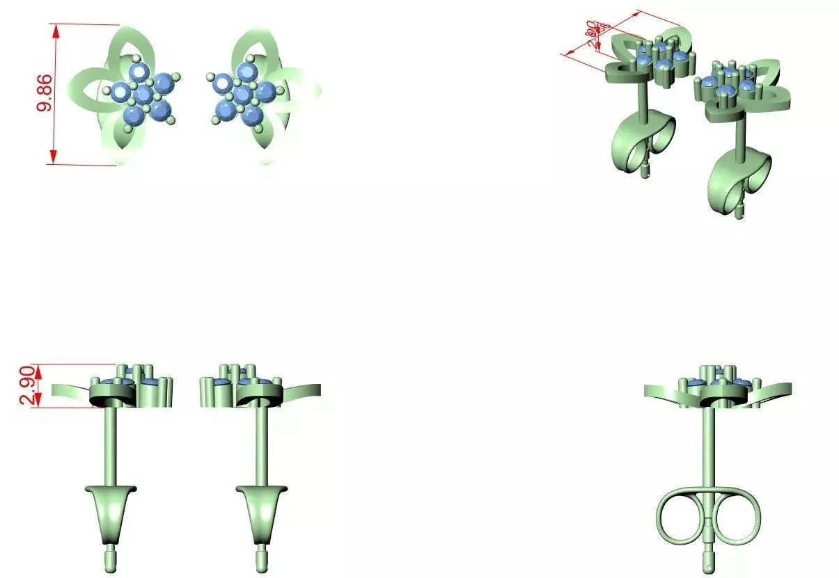 Flower Diamond Studs Earrings 3dm stl renders 360 Animation 3D print model_2