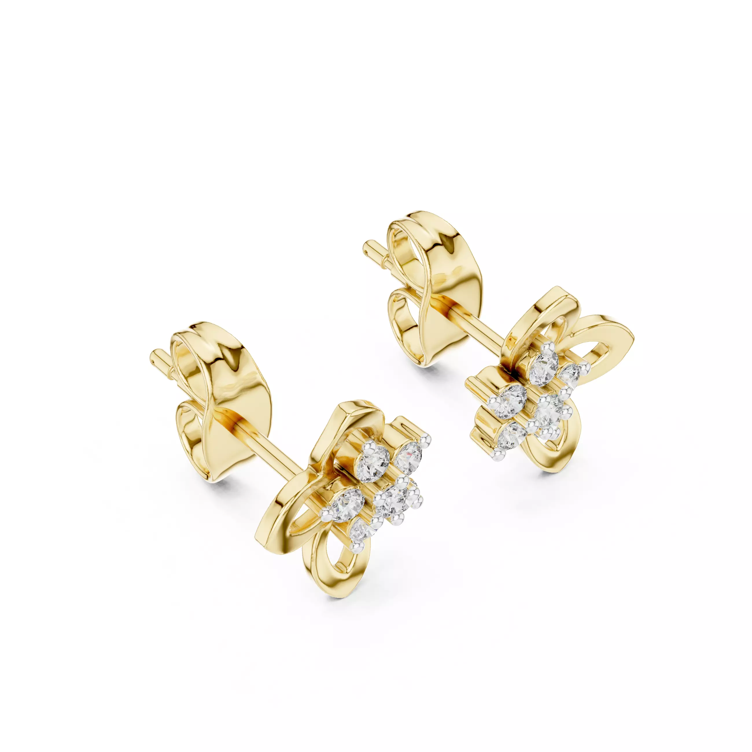 Flower Diamond Studs Earrings 3dm stl renders 360 Animation 3D print model_9