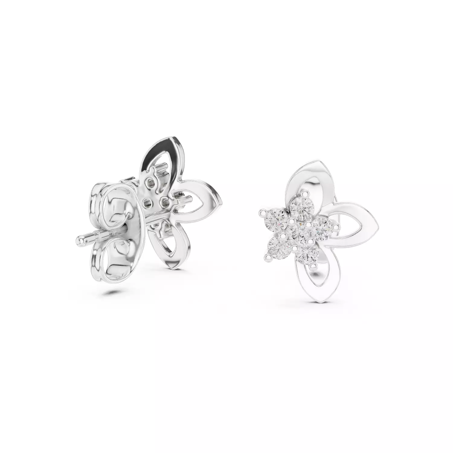 Flower Diamond Studs Earrings 3dm stl renders 360 Animation 3D print model_14