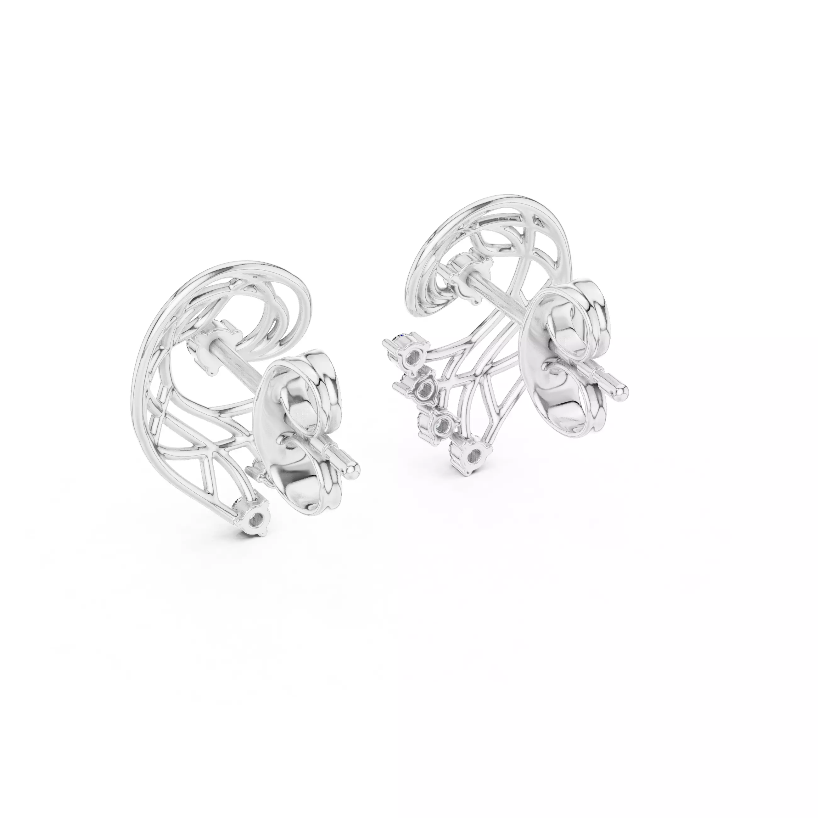 Vines Diamond Studs Earrings 3dm stl renders 360 Animation  3D print model_6