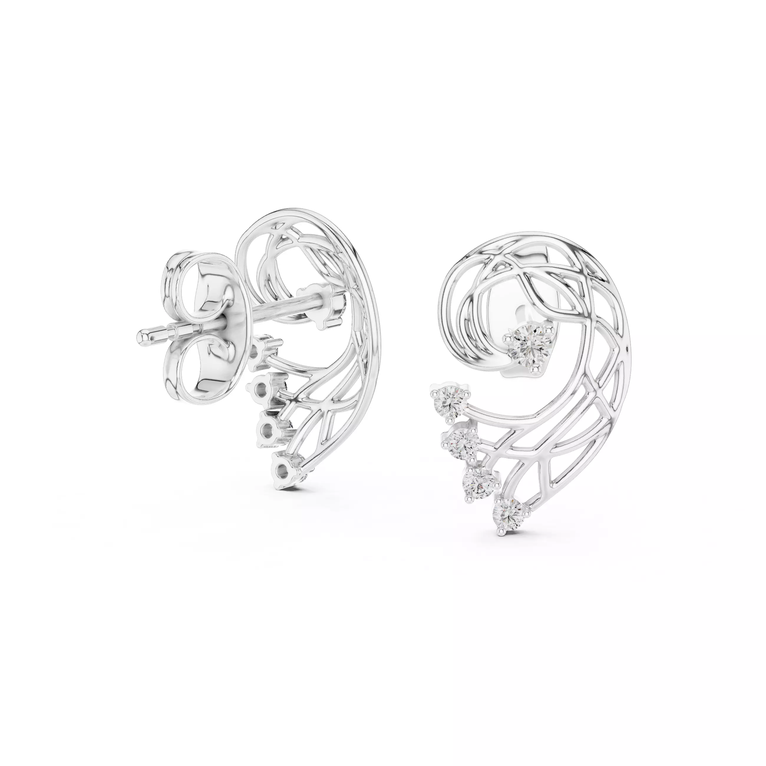 Vines Diamond Studs Earrings 3dm stl renders 360 Animation  3D print model_14