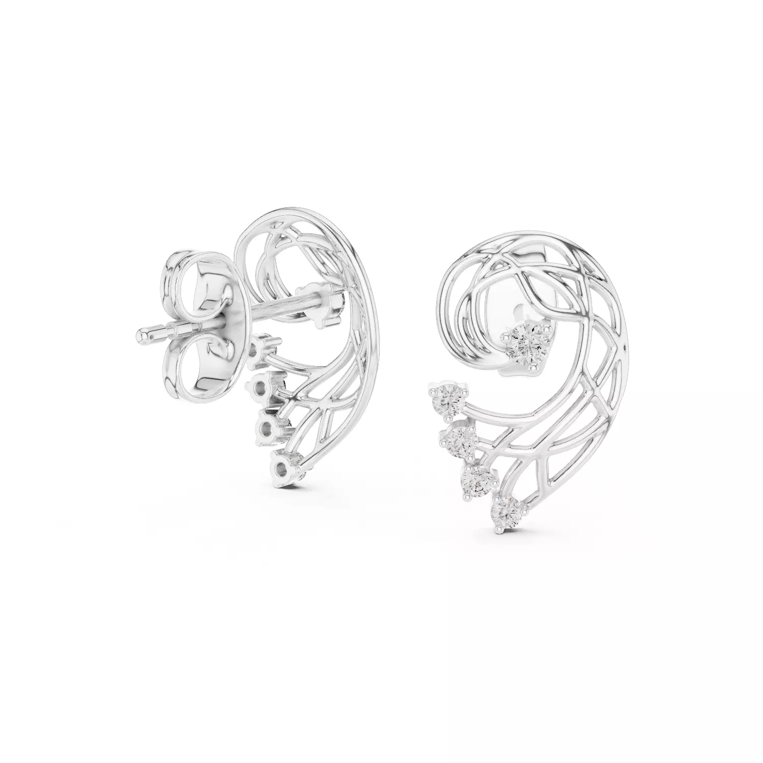 Vines Diamond Studs Earrings 3dm stl renders 360 Animation  3D print model_13