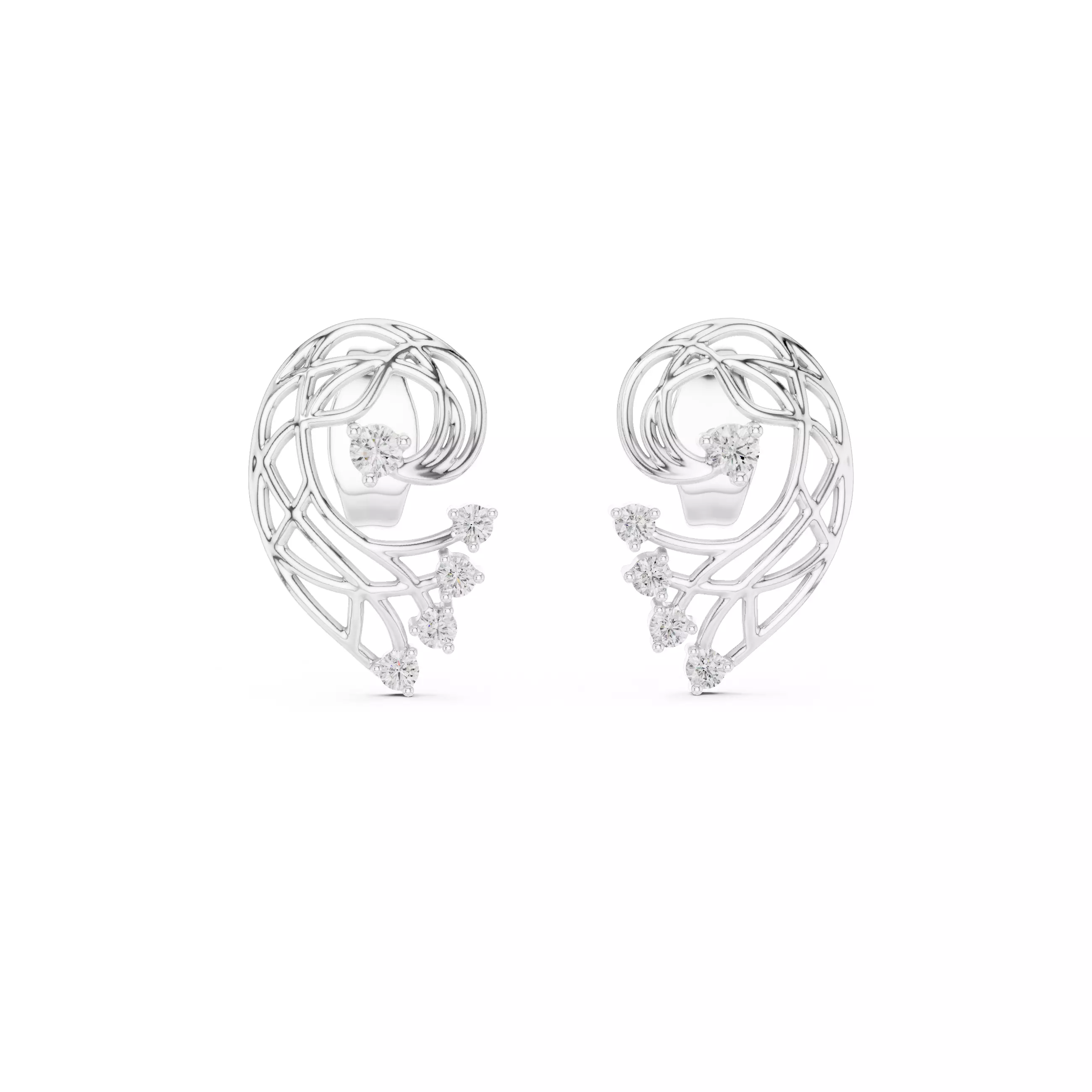 Vines Diamond Studs Earrings 3dm stl renders 360 Animation  3D print model_7