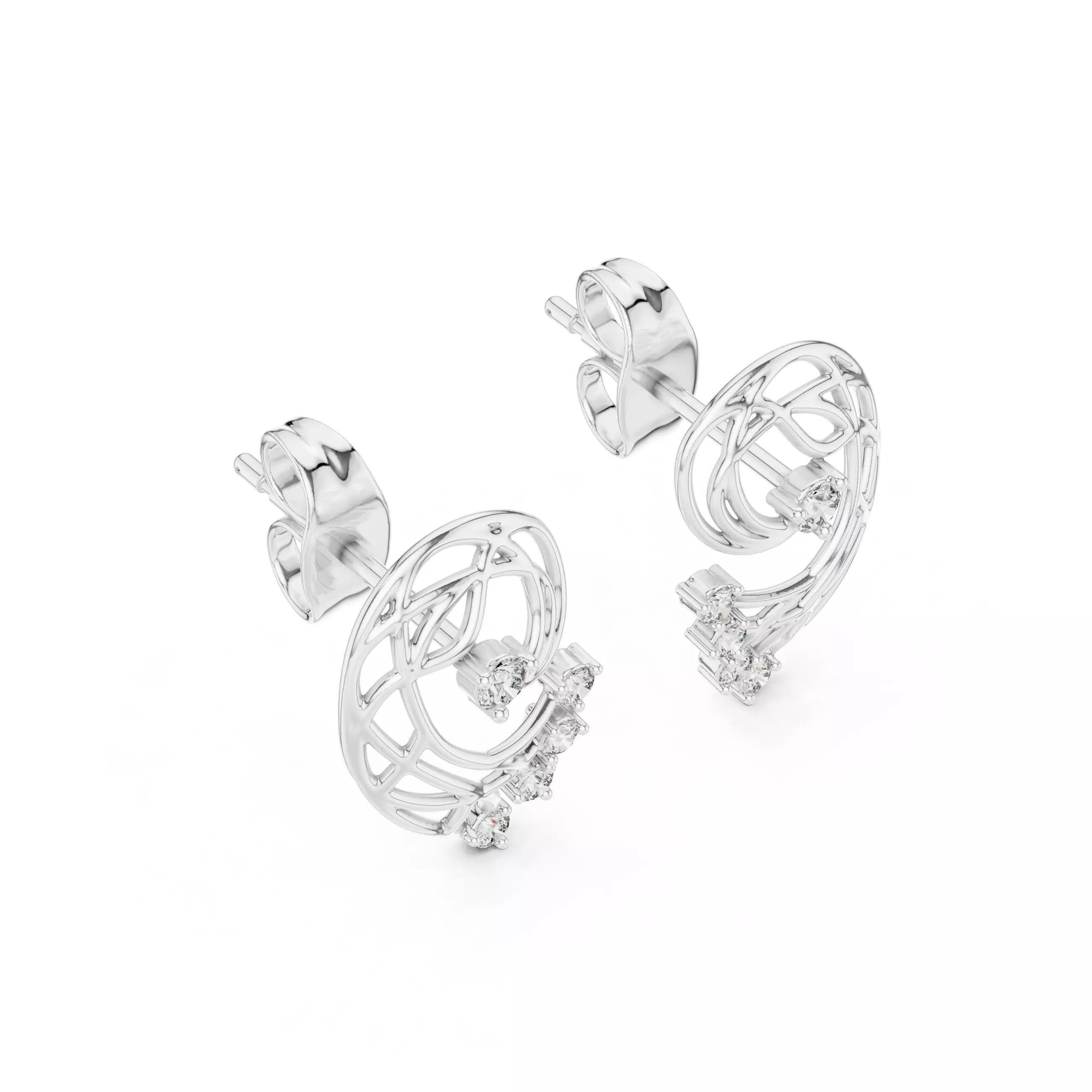 Vines Diamond Studs Earrings 3dm stl renders 360 Animation  3D print model_5