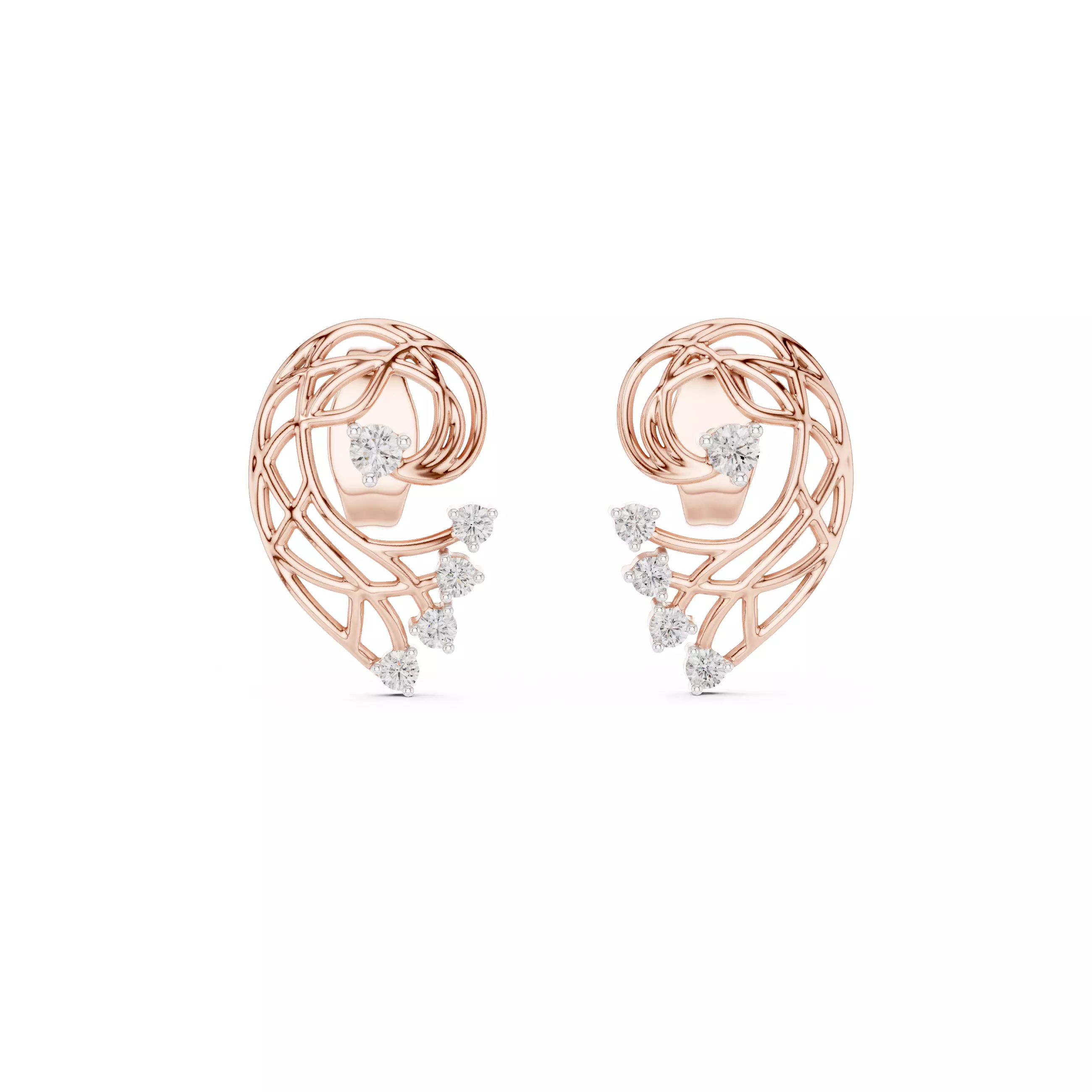 Vines Diamond Studs Earrings 3dm stl renders 360 Animation  3D print model_0