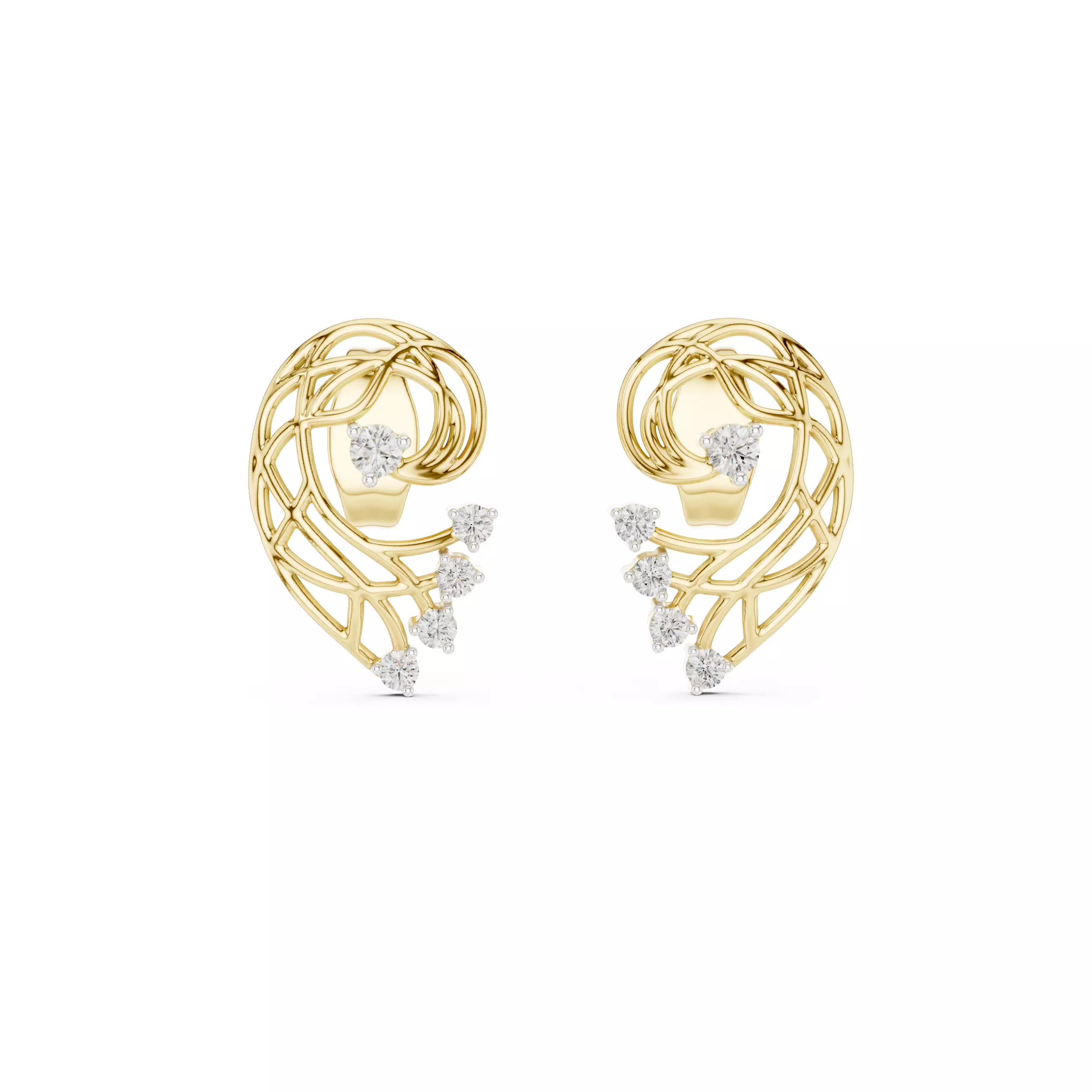 Vines Diamond Studs Earrings 3dm stl renders 360 Animation  3D print model_10