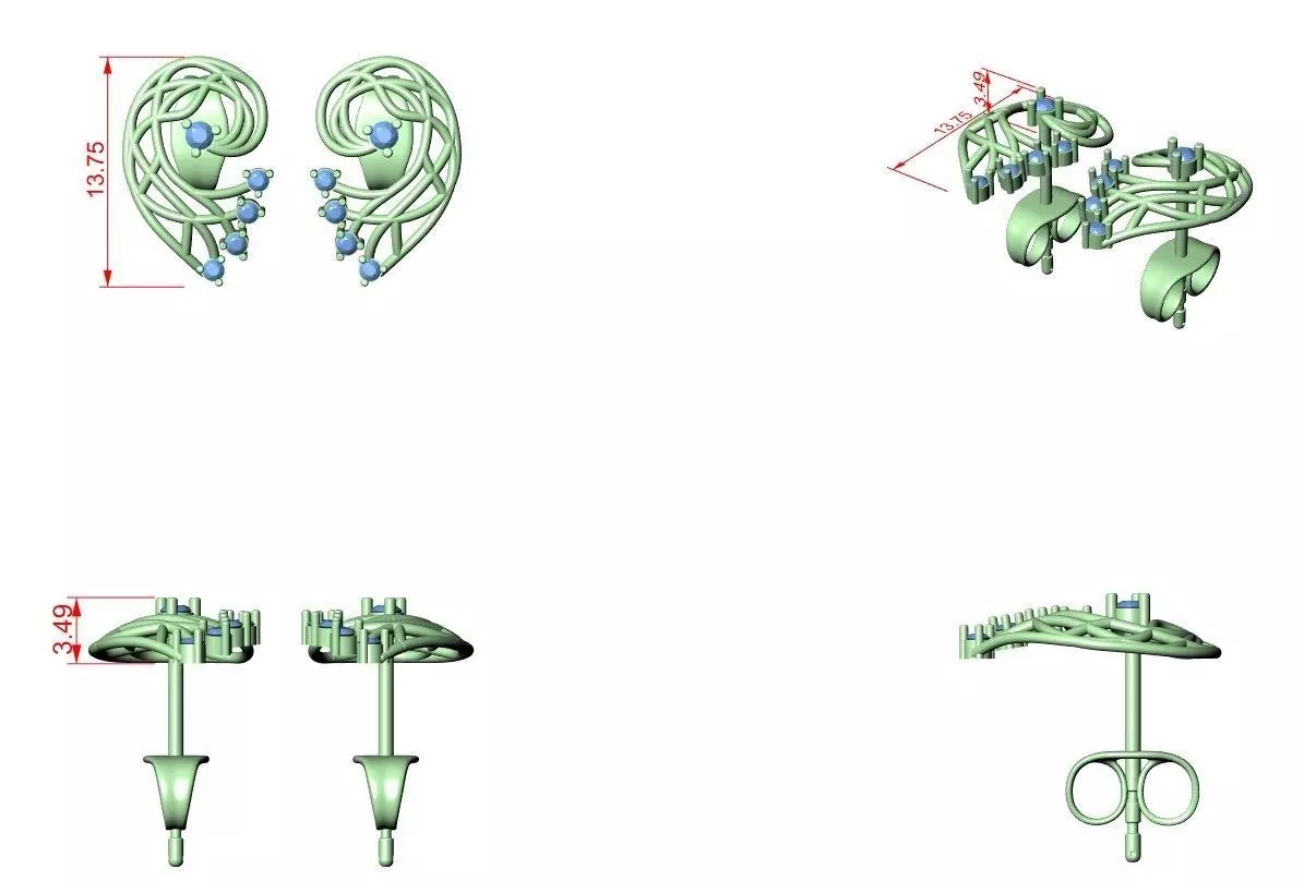 Vines Diamond Studs Earrings 3dm stl renders 360 Animation  3D print model_1