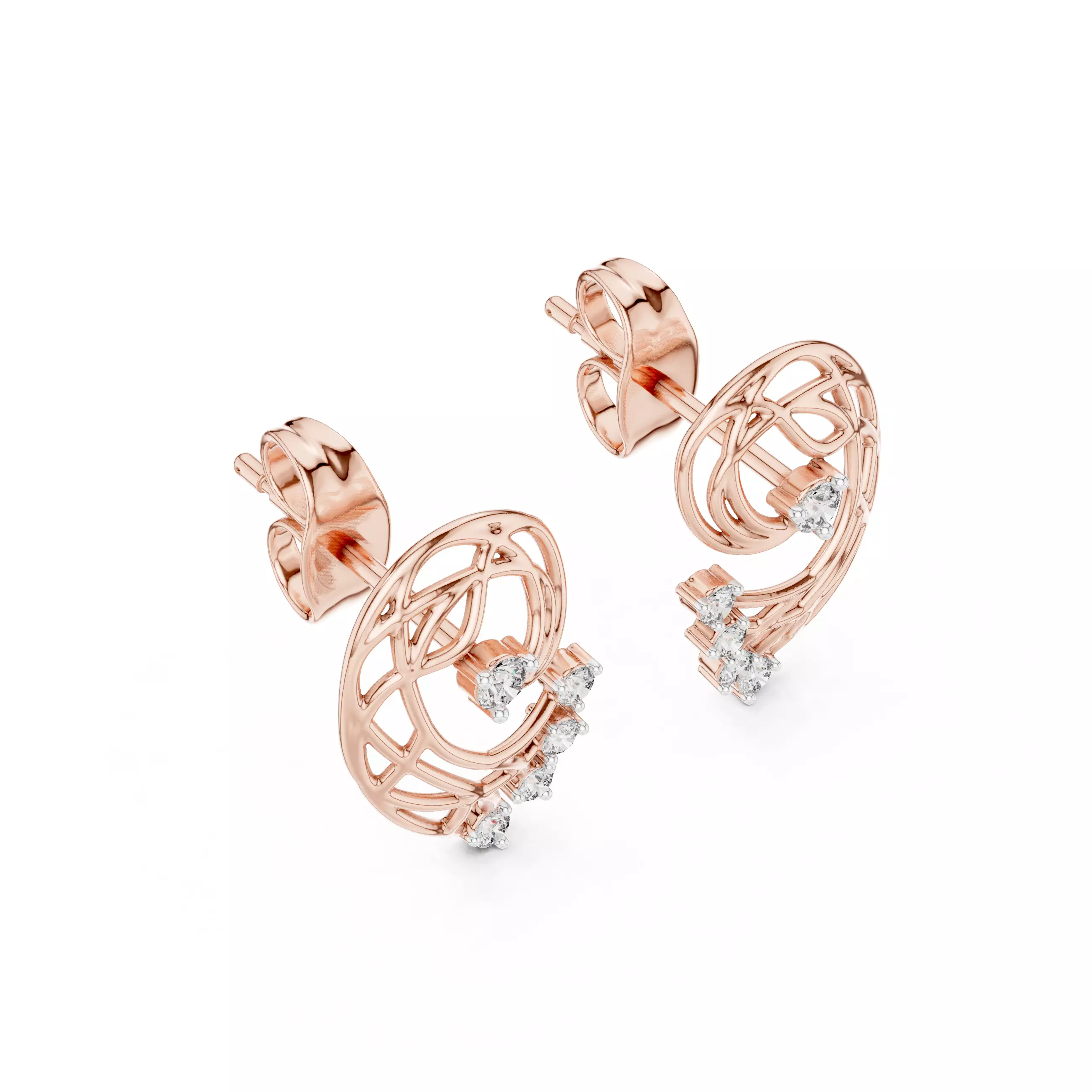 Vines Diamond Studs Earrings 3dm stl renders 360 Animation  3D print model_3