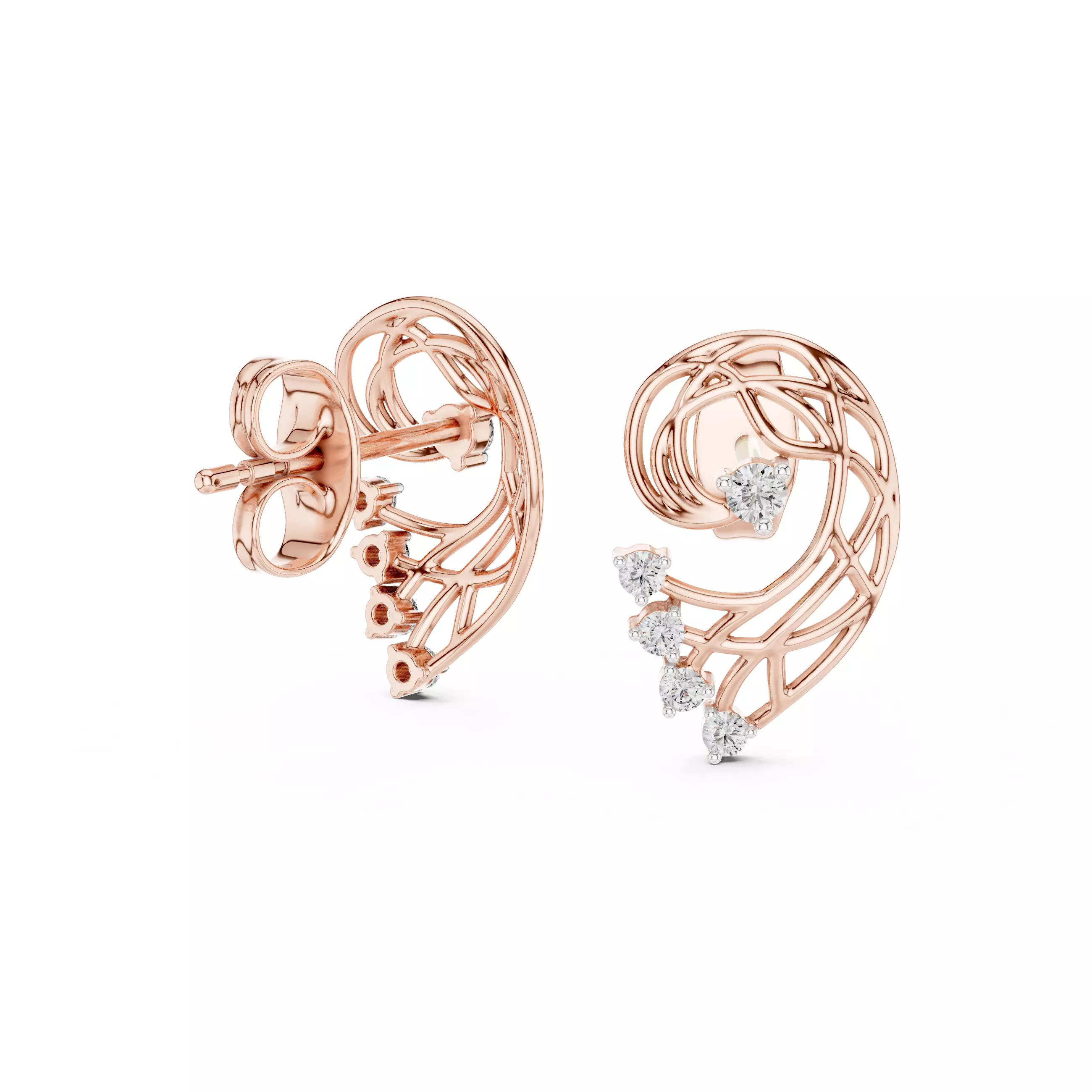 Vines Diamond Studs Earrings 3dm stl renders 360 Animation  3D print model_12