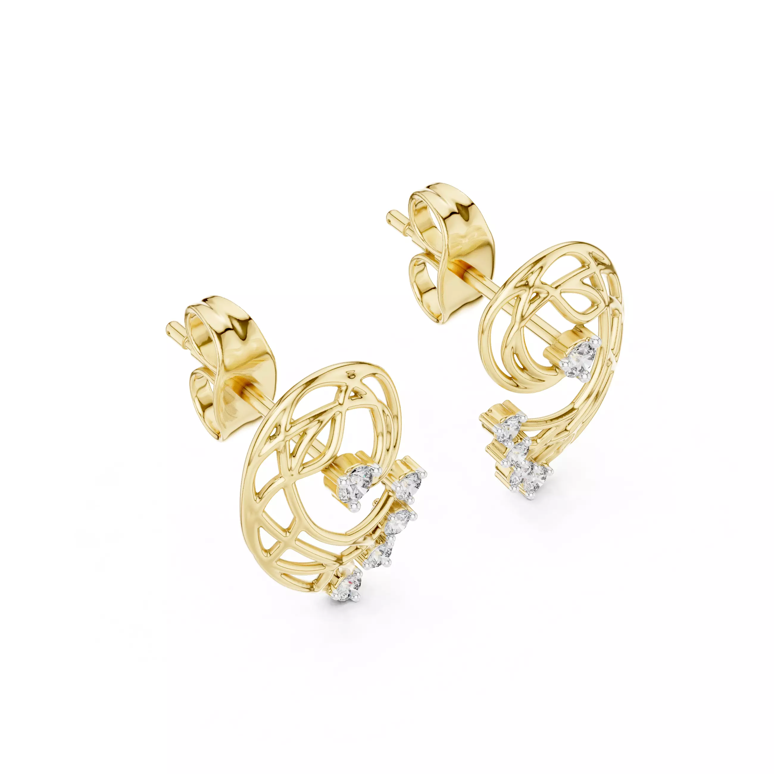 Vines Diamond Studs Earrings 3dm stl renders 360 Animation  3D print model_8