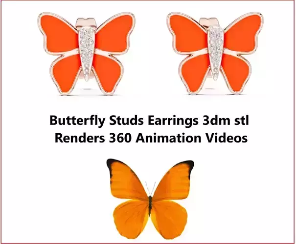 Butterfly Studs Earrings 3dm stl renders 360 Animation Videos  3D print model