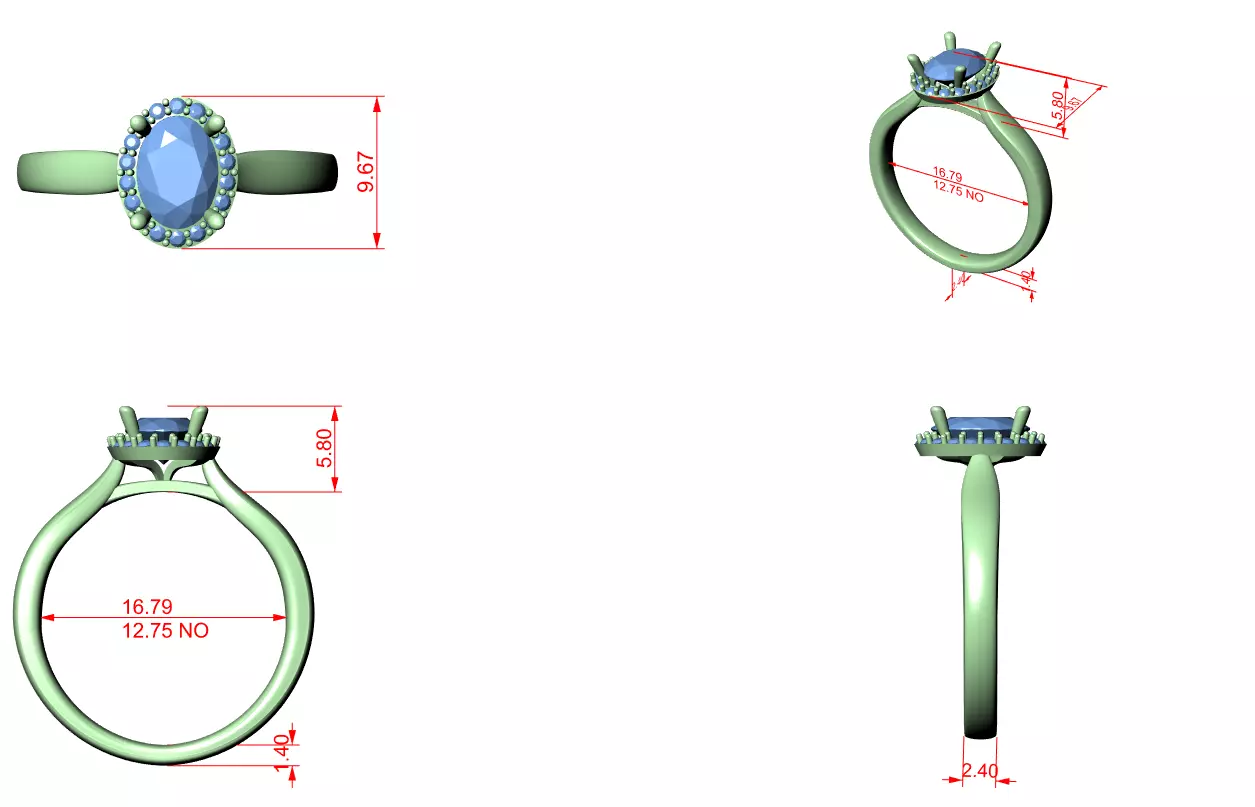 Oval Halo Solitaire Ring 3dm stl renders 360 animation videos 3D print model_1