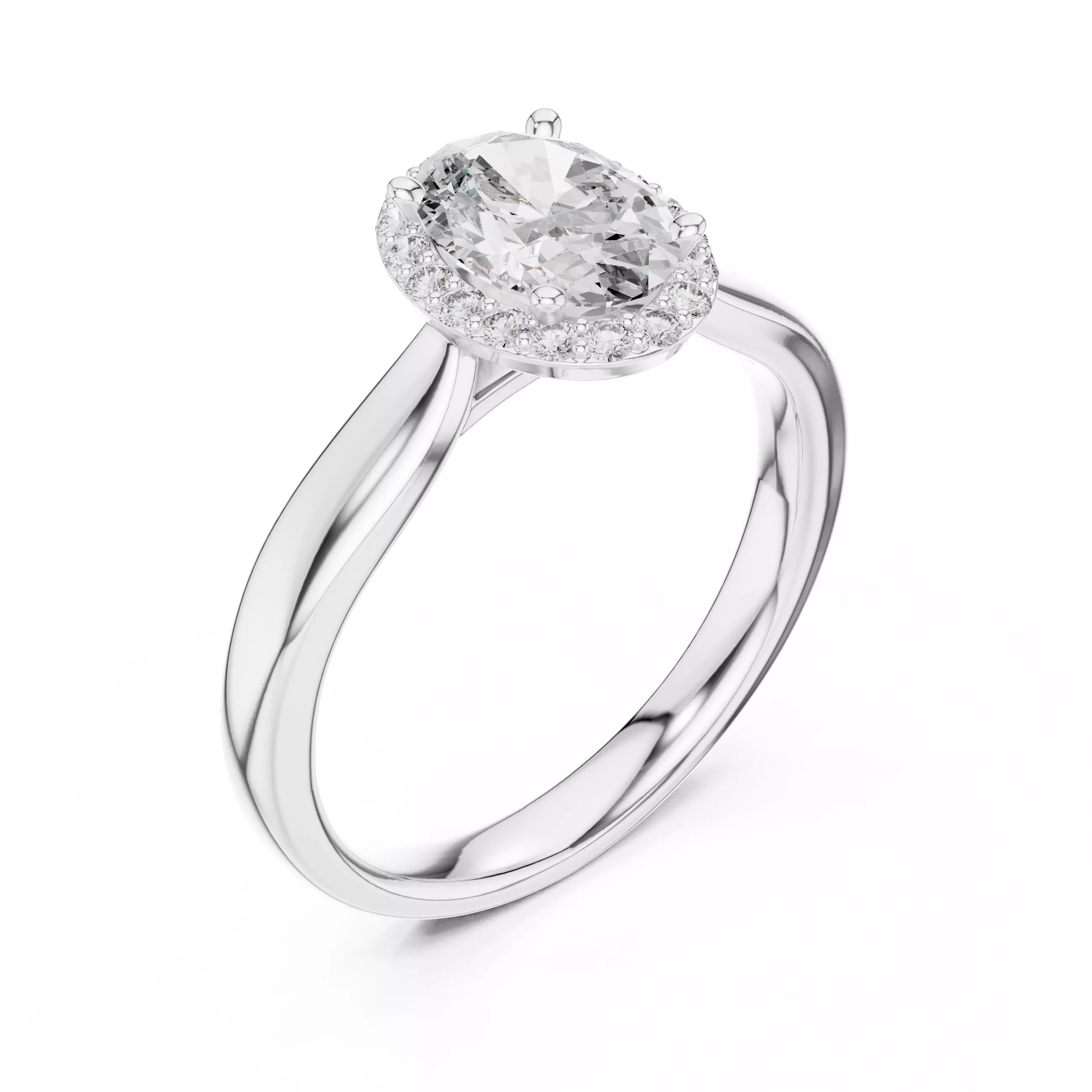 Oval Halo Solitaire Ring 3dm stl renders 360 animation videos 3D print model_7