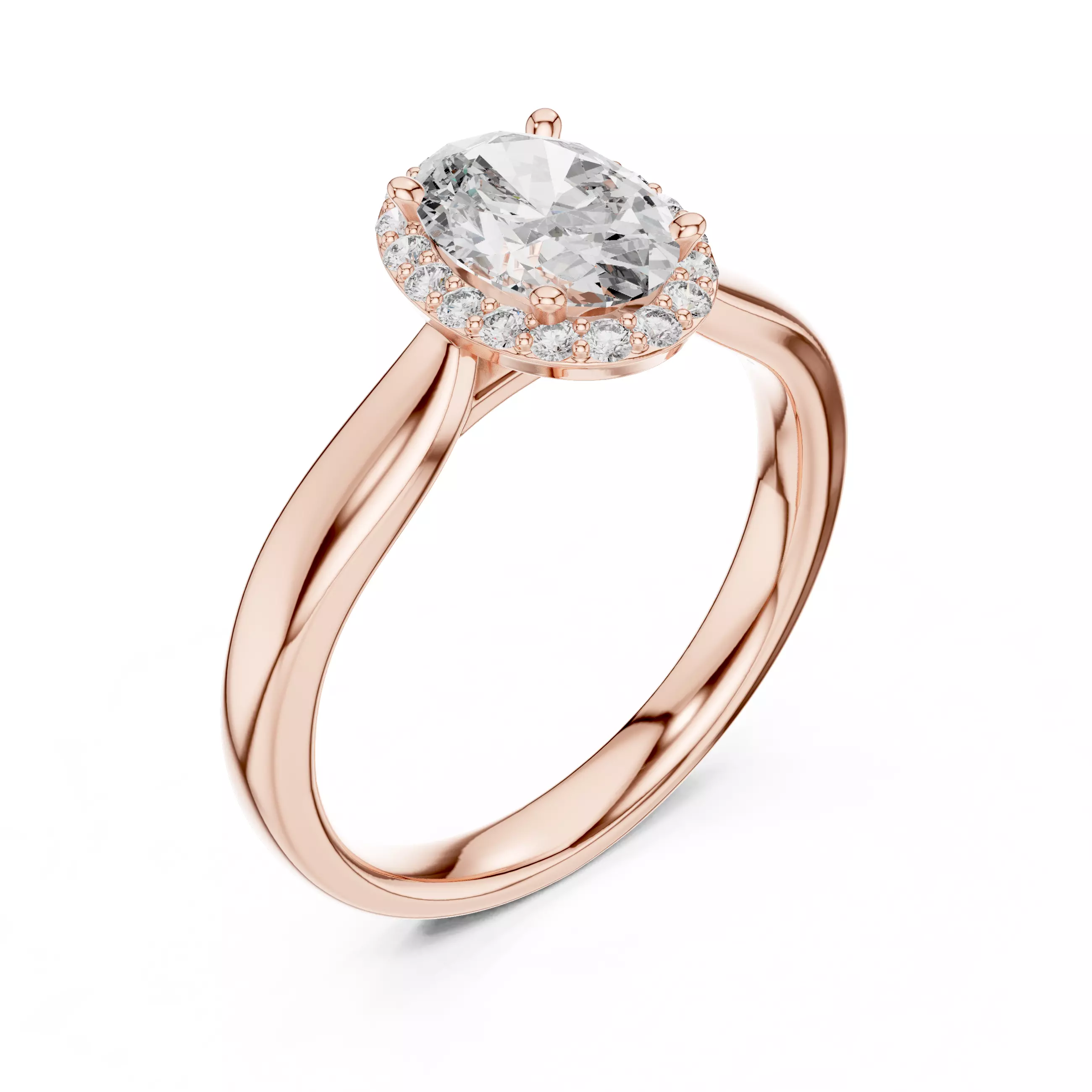 Oval Halo Solitaire Ring 3dm stl renders 360 animation videos 3D print model_4