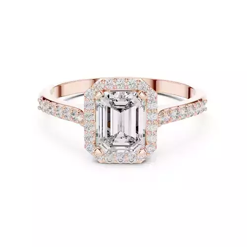 Emerald Halo Solitaire Ring 3dm stl renders 360 animation  3D print model