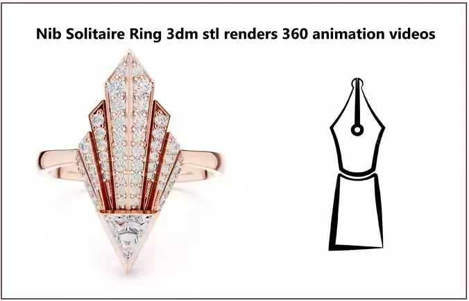 Nib Solitaire Ring 3dm stl renders 360 animation videos 3D print model