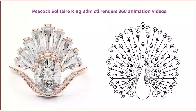 Peacock Solitaire Ring 3dm stl renders 360 animation videos 