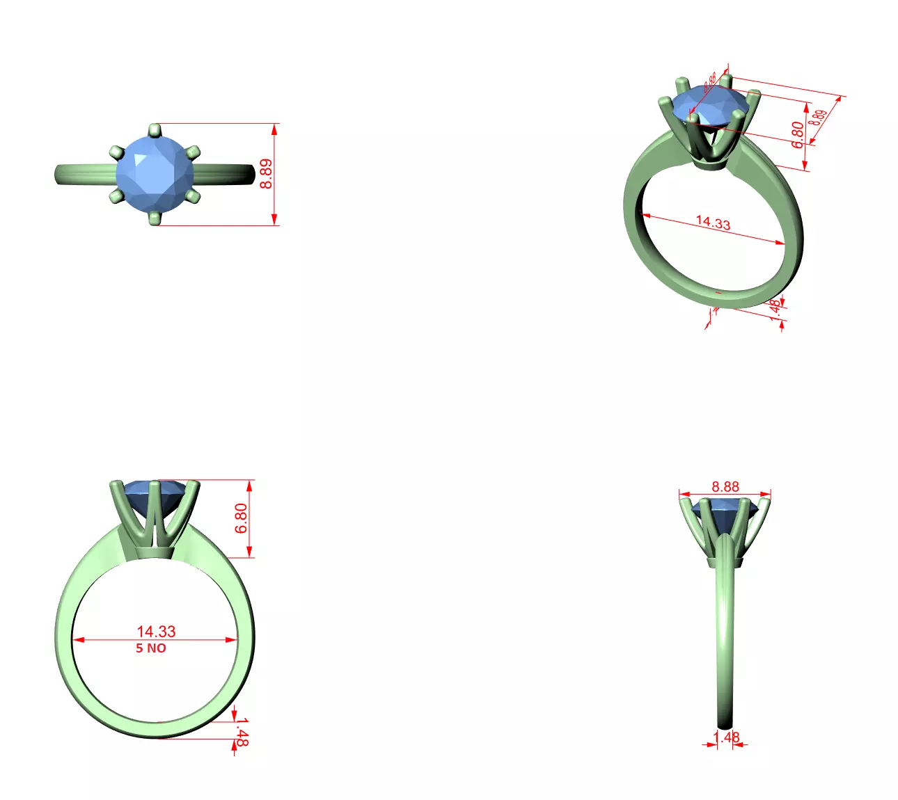 Round Mono Solitaire Ring 3dm stl renders 360 animation videos 3D print model_1