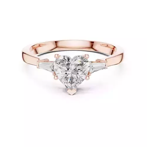 Heart Baguette Trio Solitaire Ring 3dm stl renders 360 animation