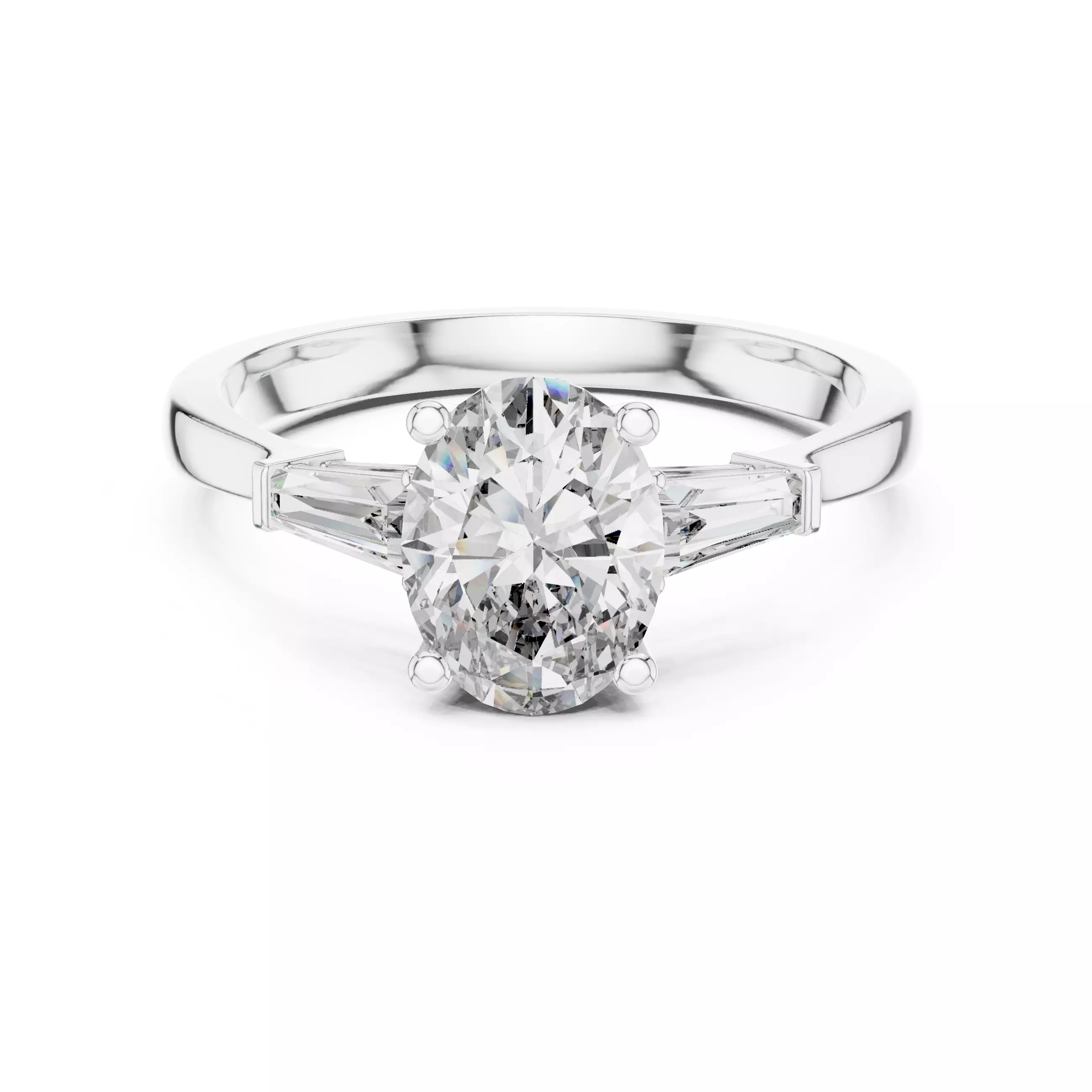 Oval Baguette Trio Solitaire Ring 3dm stl renders 360 animation 3D print model_9