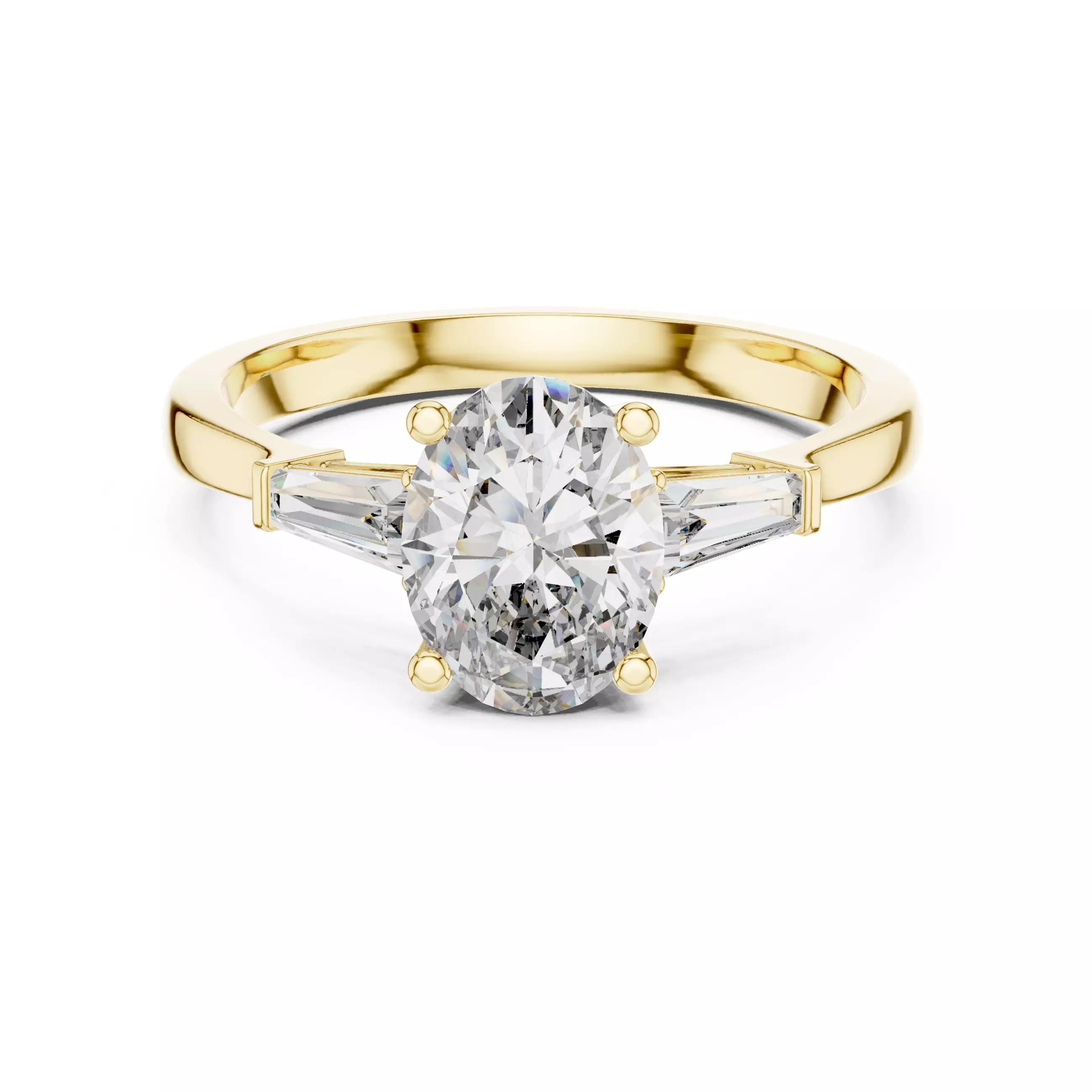 Oval Baguette Trio Solitaire Ring 3dm stl renders 360 animation 3D print model_13