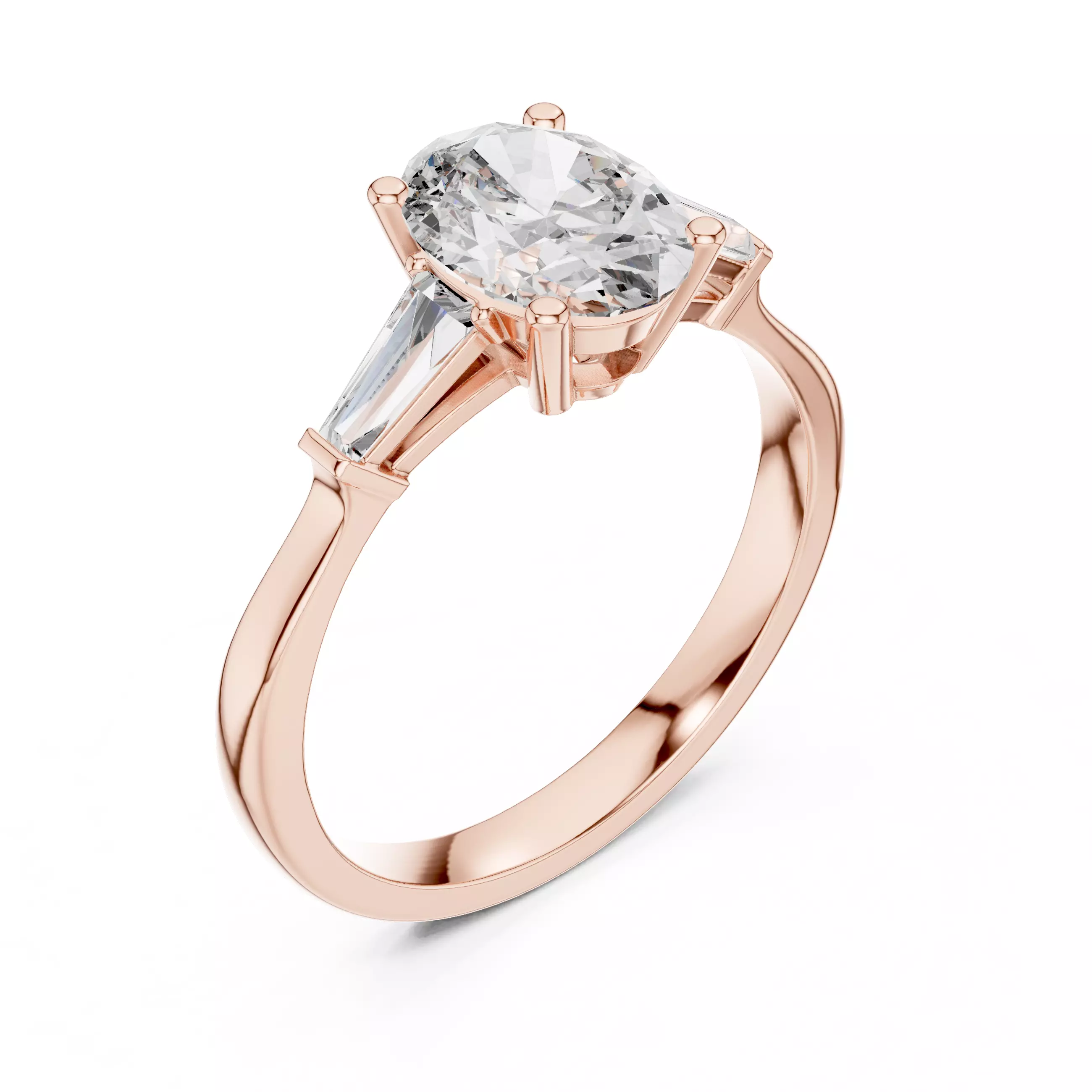 Oval Baguette Trio Solitaire Ring 3dm stl renders 360 animation 3D print model_4