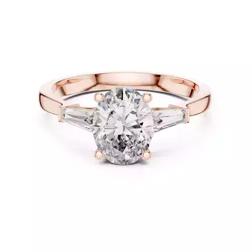 Oval Baguette Trio Solitaire Ring 3dm stl renders 360 animation