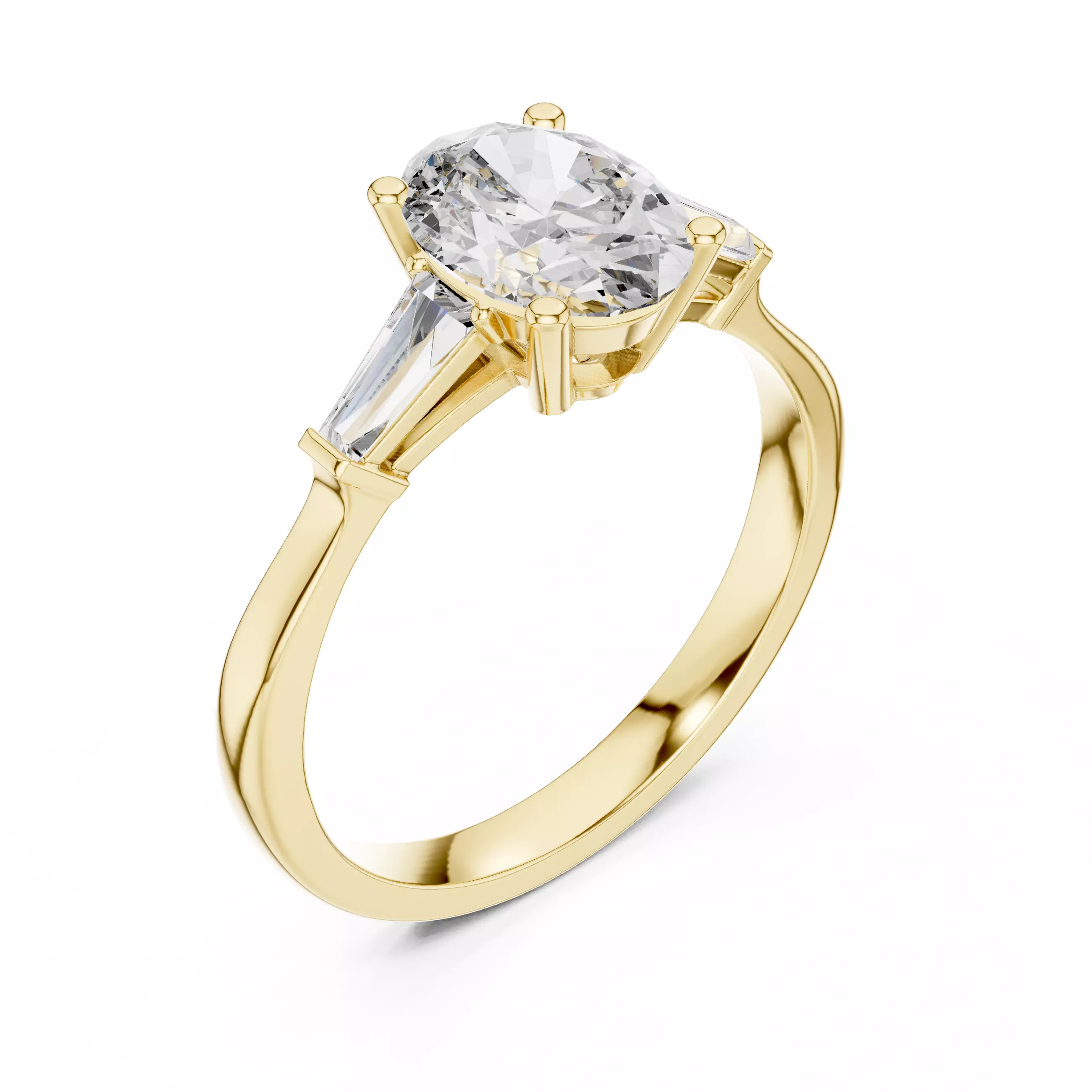 Oval Baguette Trio Solitaire Ring 3dm stl renders 360 animation 3D print model_11
