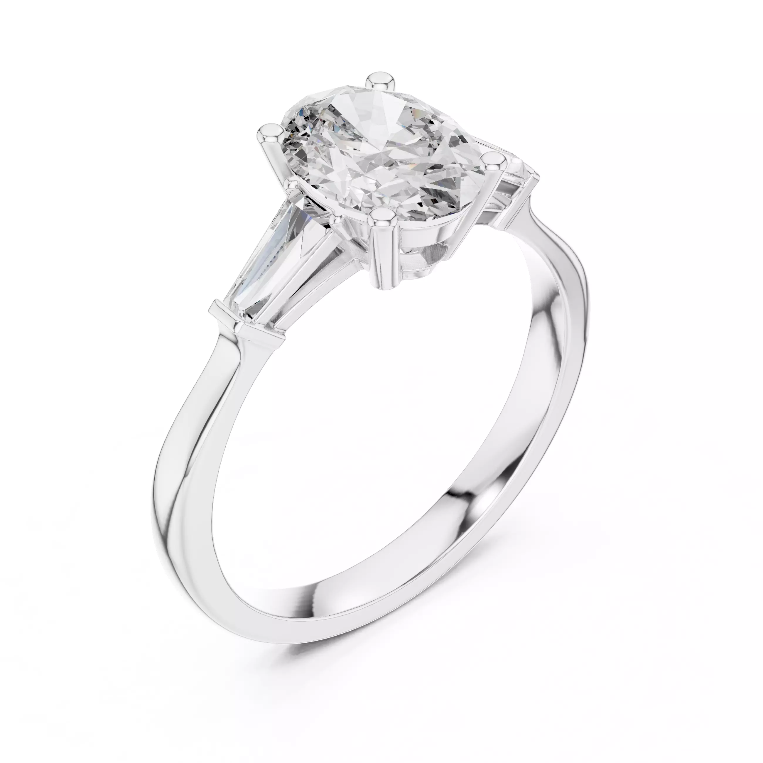 Oval Baguette Trio Solitaire Ring 3dm stl renders 360 animation 3D print model_7