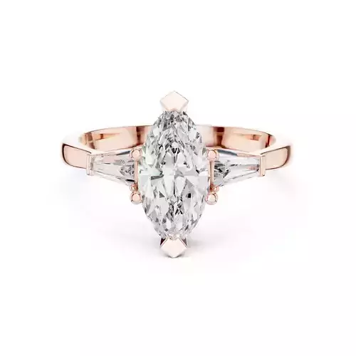 Marquise Baguette Trio Solitaire Ring 3dm stl renders animation