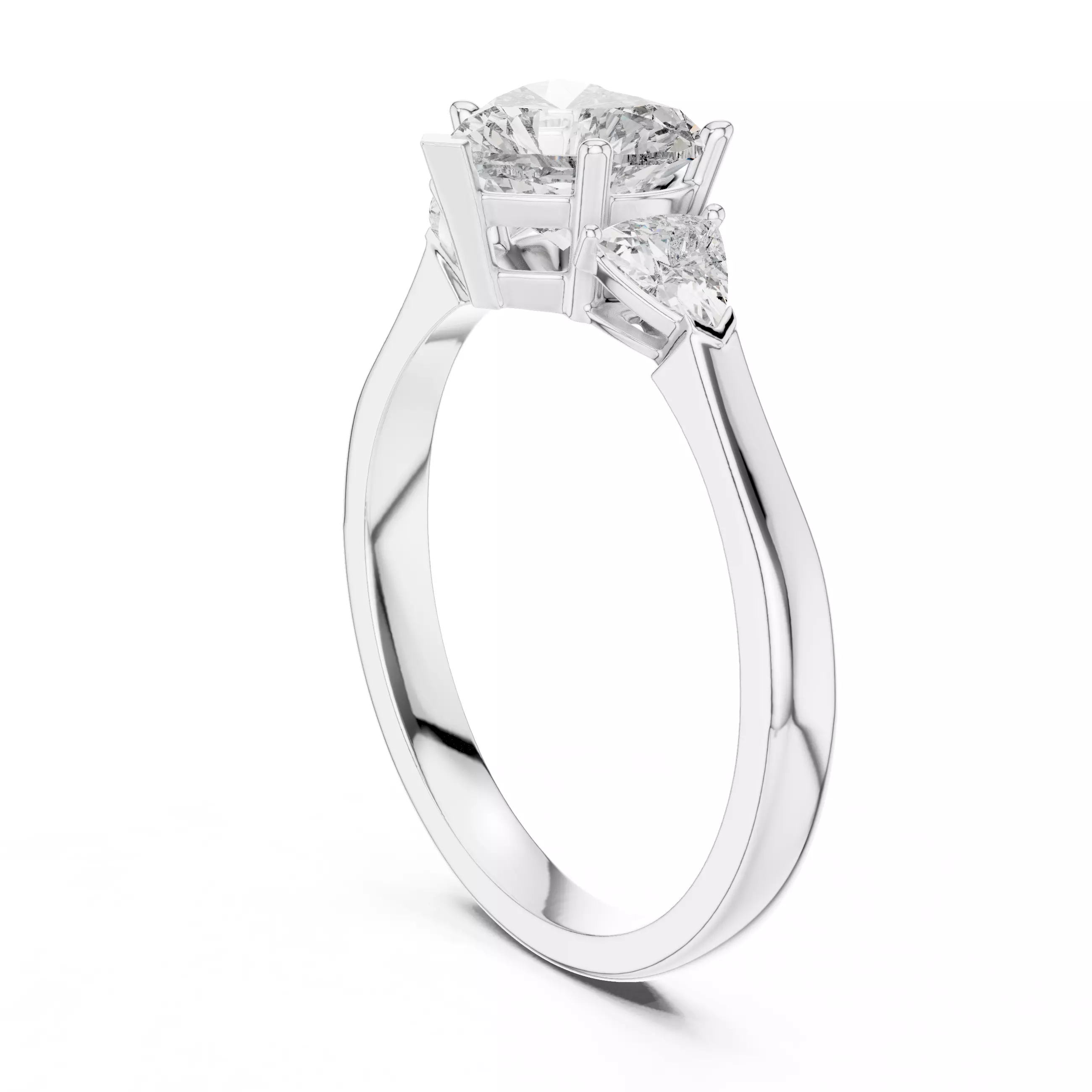 Heart Trillion Trio Solitaire Ring 3dm stl renders 360 animation 3D print model_6