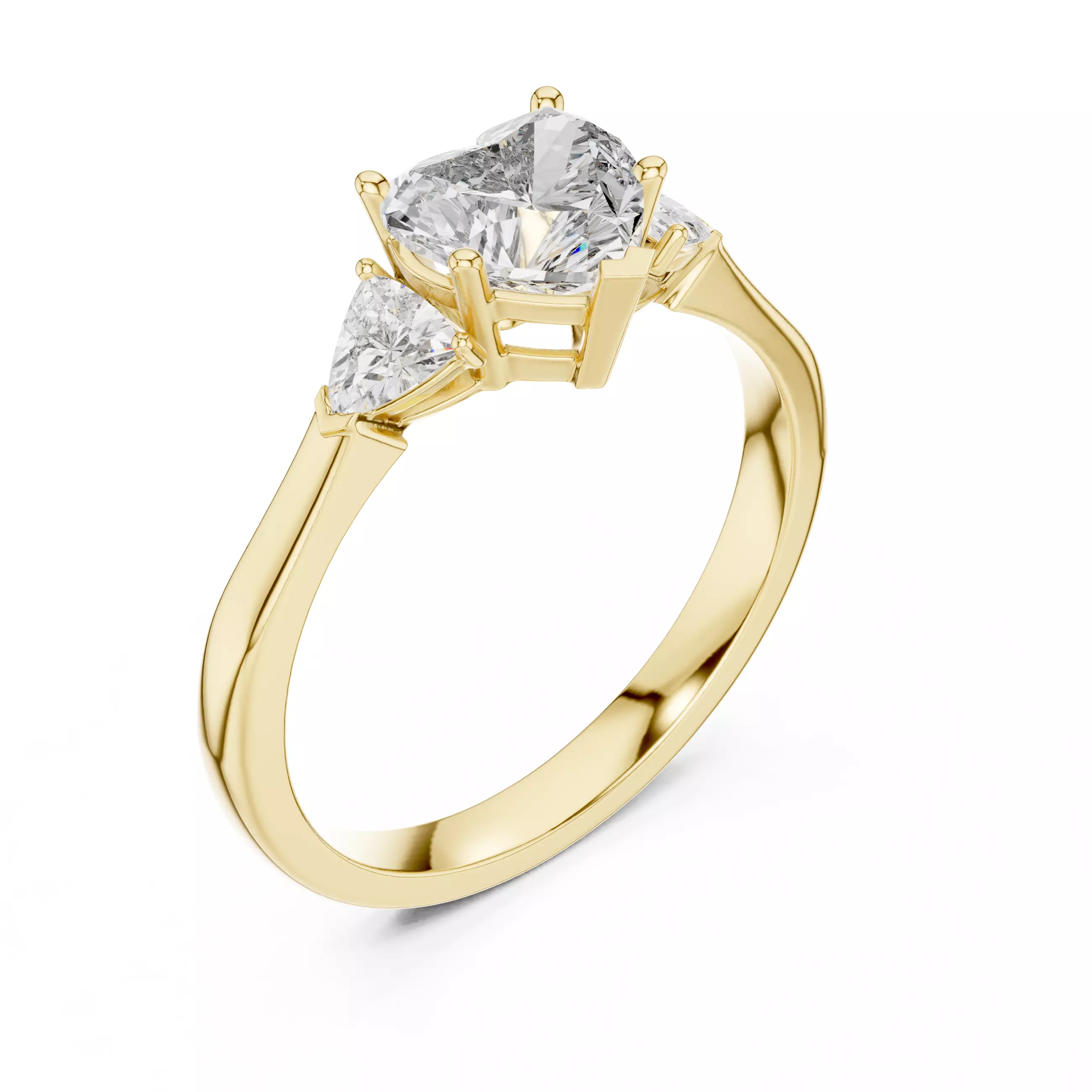 Heart Trillion Trio Solitaire Ring 3dm stl renders 360 animation 3D print model_11