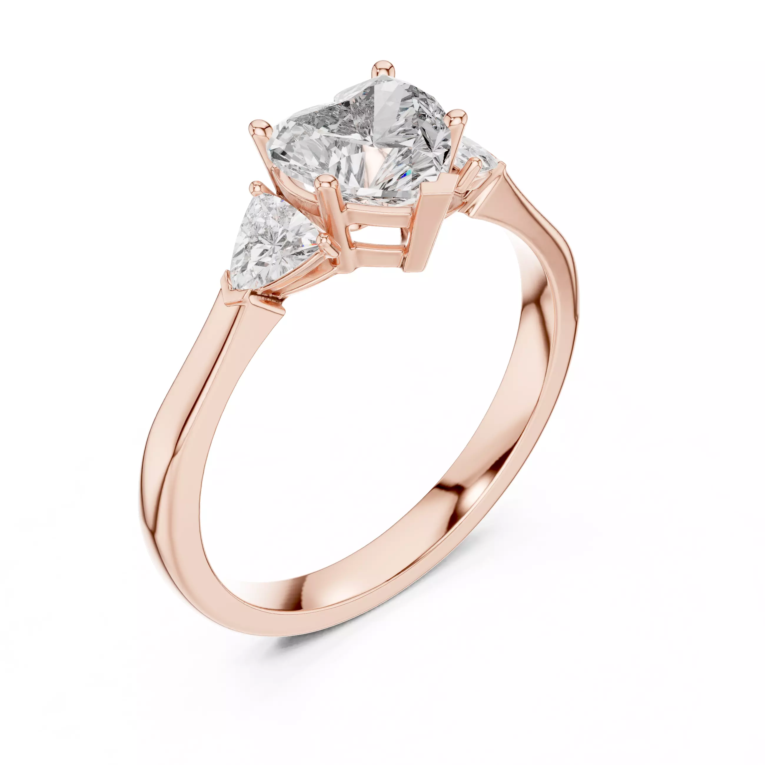 Heart Trillion Trio Solitaire Ring 3dm stl renders 360 animation 3D print model_4