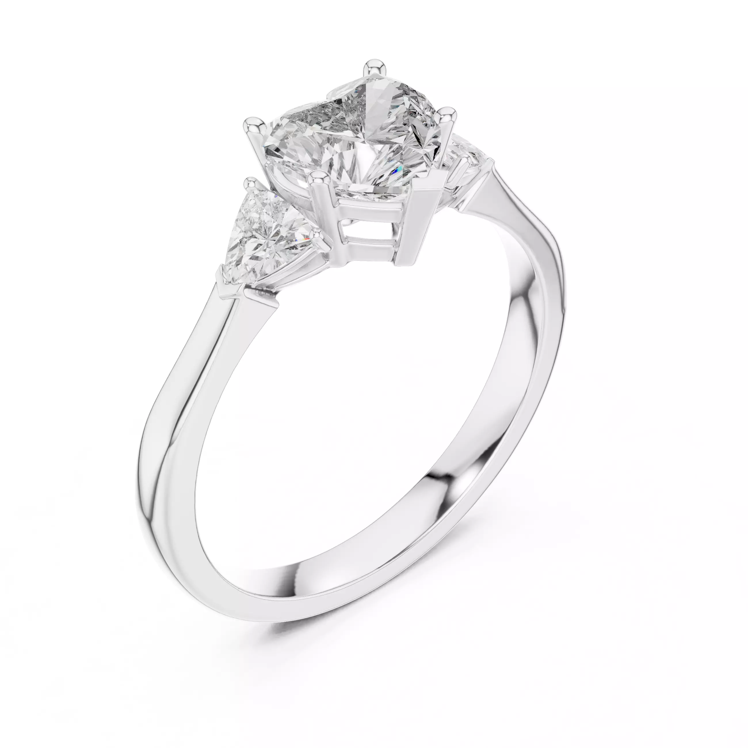 Heart Trillion Trio Solitaire Ring 3dm stl renders 360 animation 3D print model_7