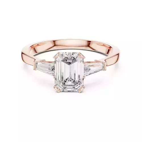 Emerald Baguette Trio Solitaire Ring 3dm stl renders animation 3D print model