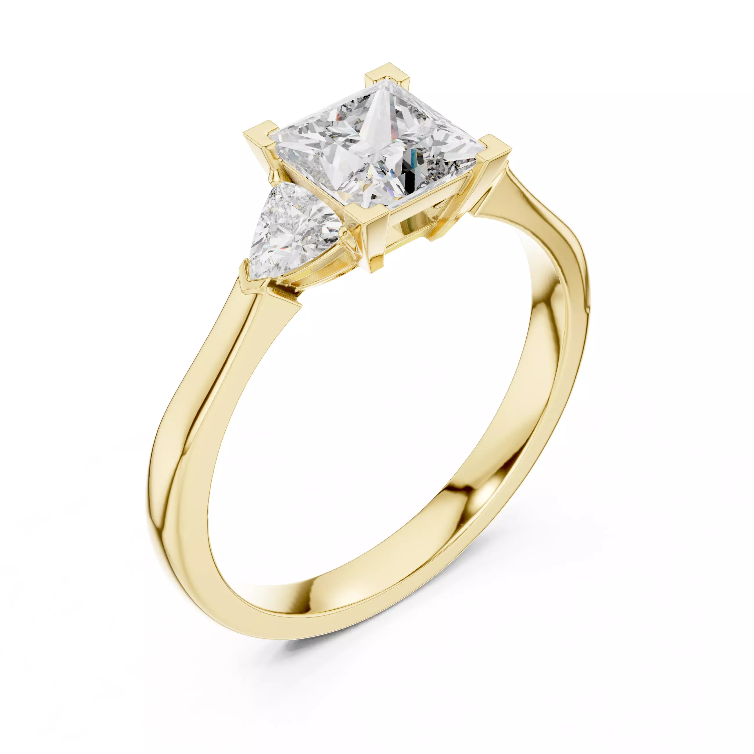 Princess Trillion Trio Solitaire Ring 3dm stl renders animation 3D print model_11