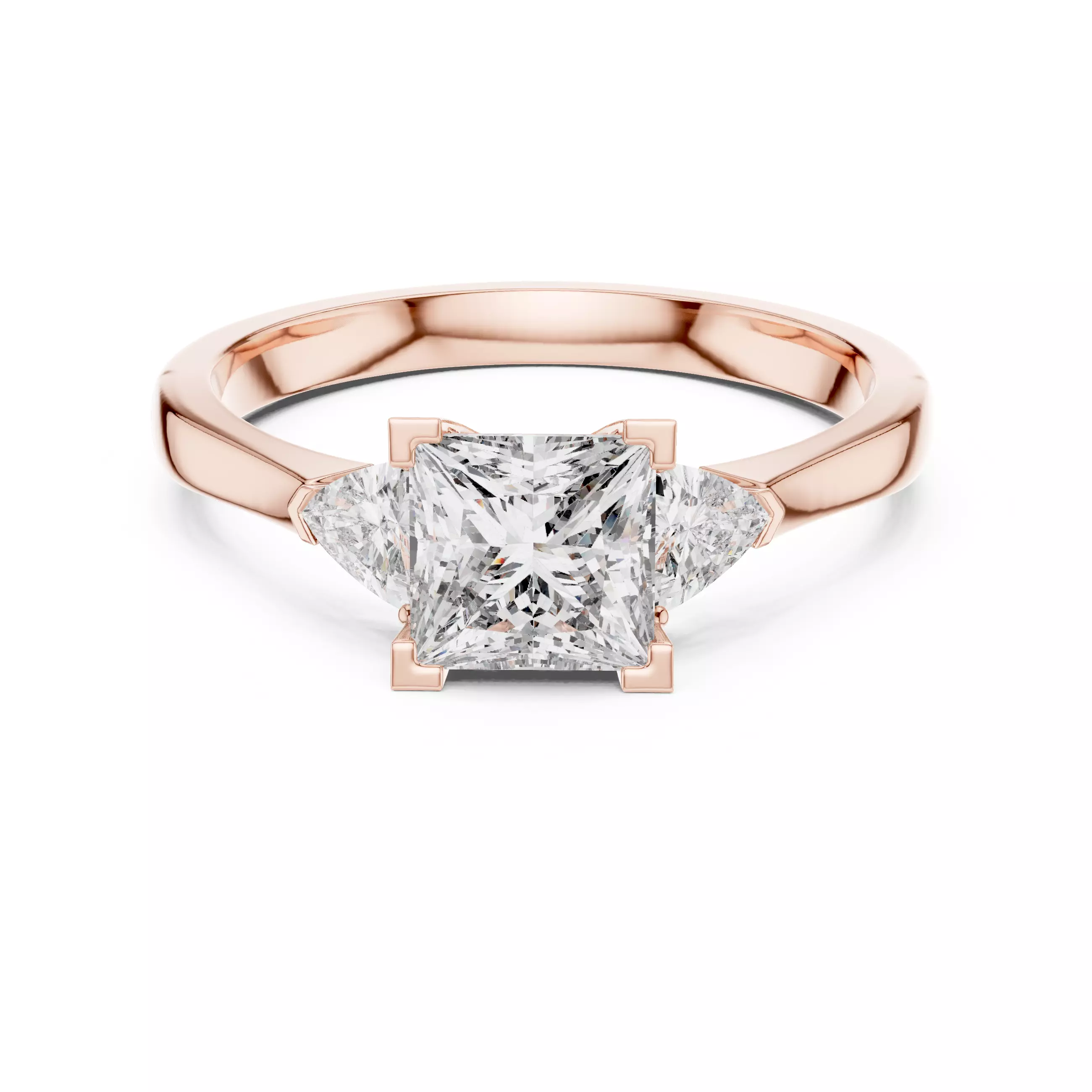 Princess Trillion Trio Solitaire Ring 3dm stl renders animation 3D print model_0