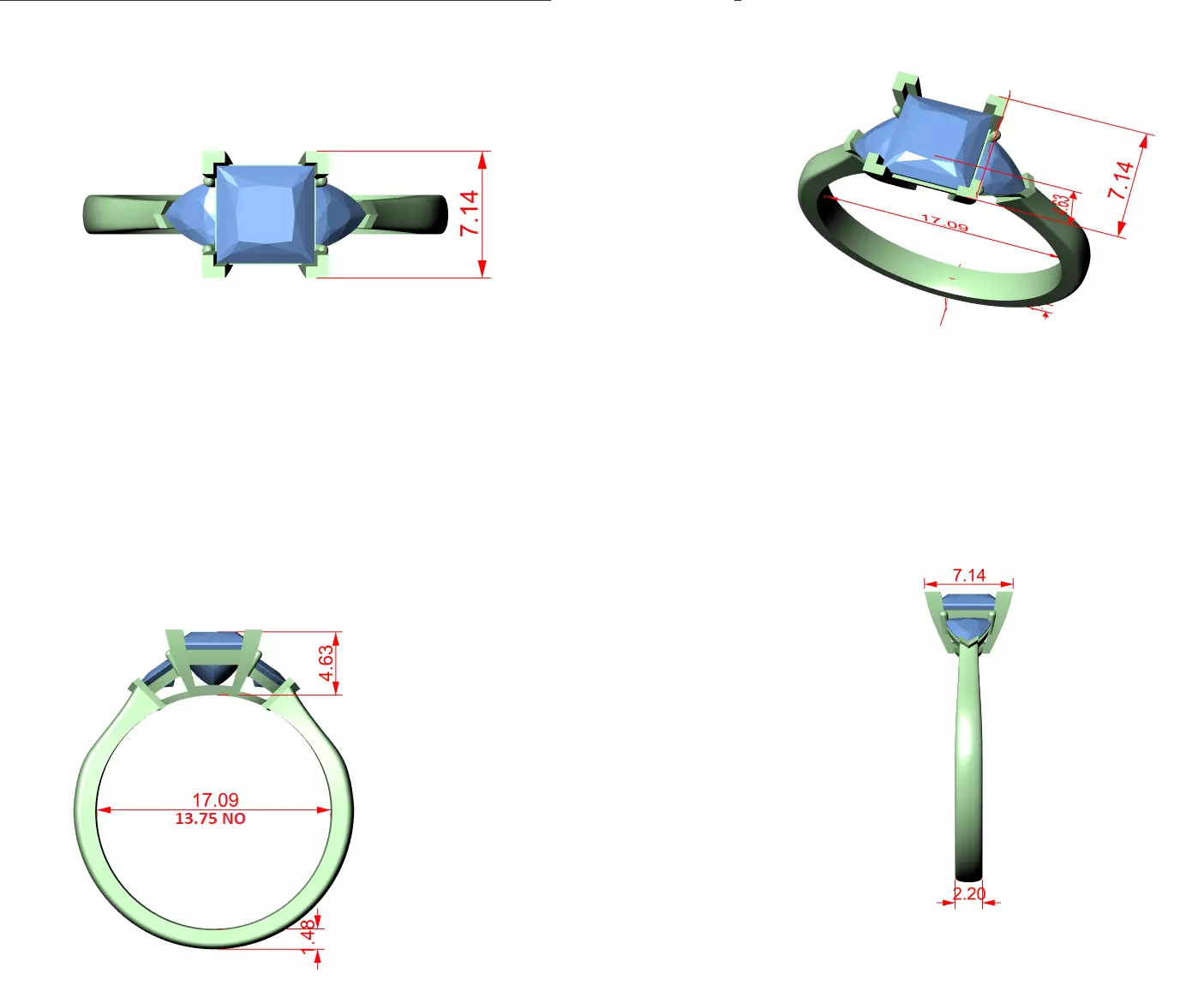 Princess Trillion Trio Solitaire Ring 3dm stl renders animation 3D print model_1