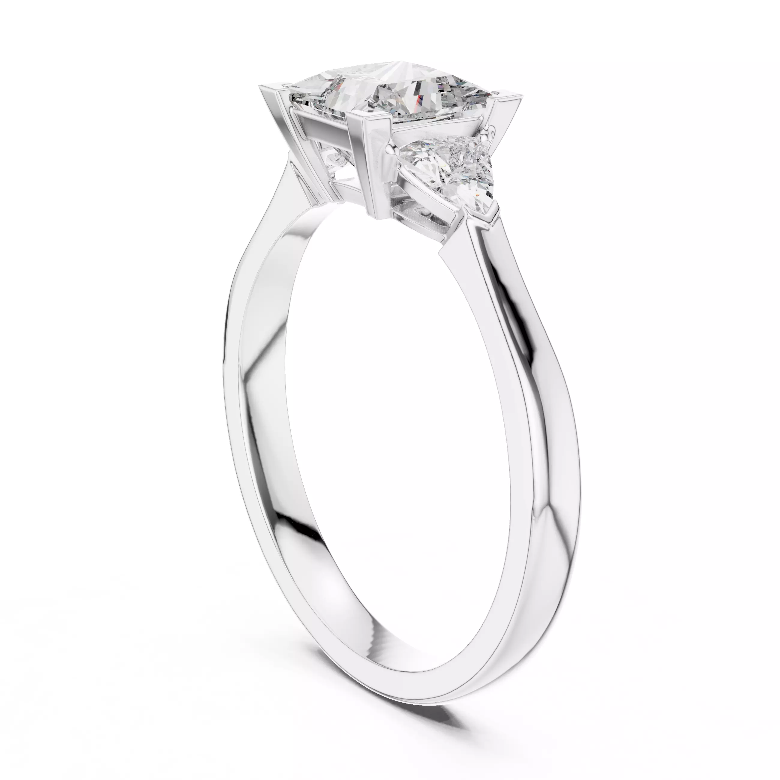 Princess Trillion Trio Solitaire Ring 3dm stl renders animation 3D print model_6