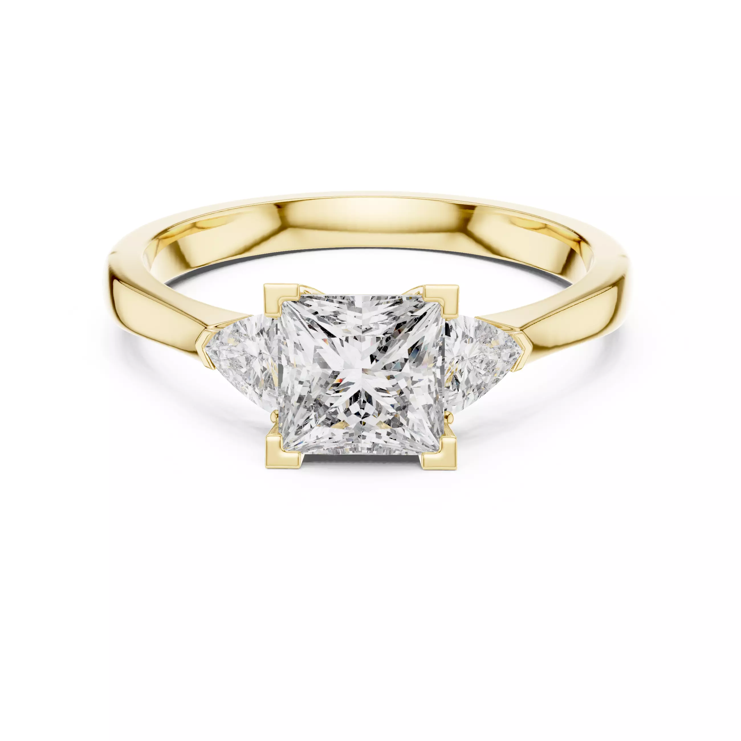 Princess Trillion Trio Solitaire Ring 3dm stl renders animation 3D print model_13